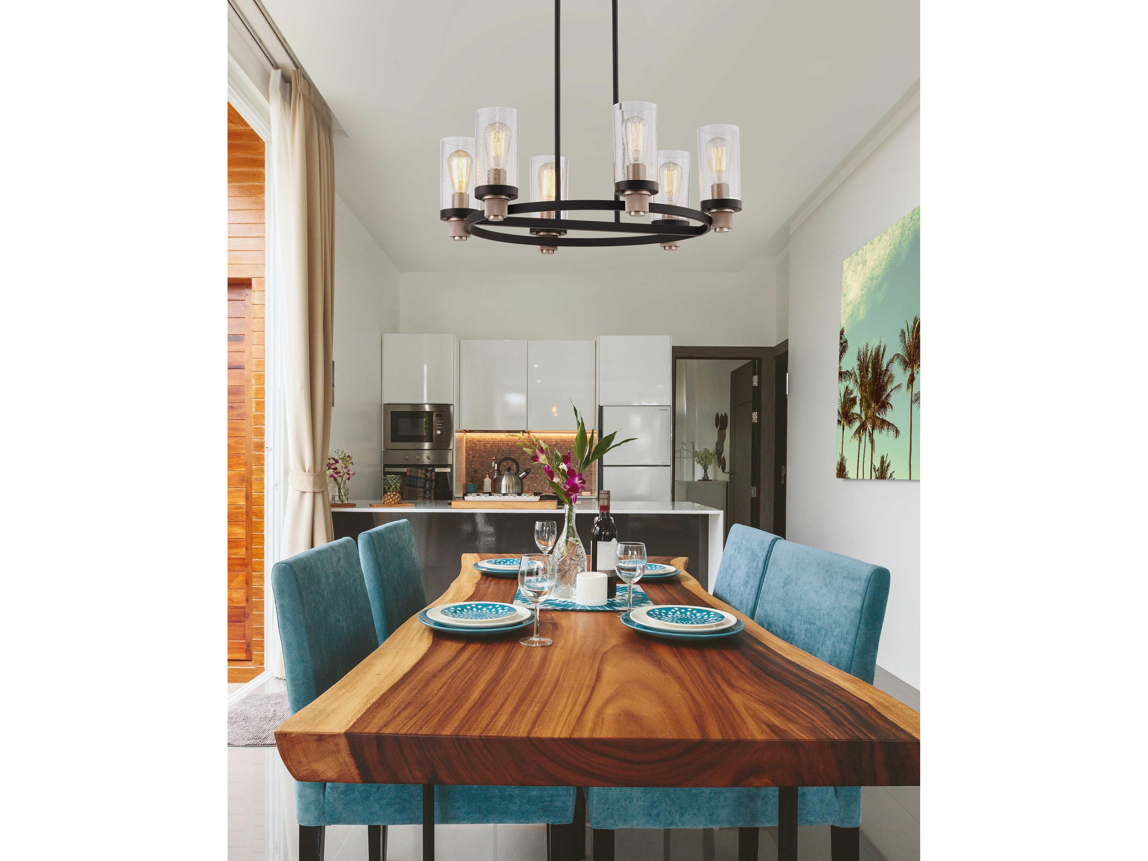 Justice Design Group Fusion 6-Light Matte Black Brass Glass Cylinder Chandelier