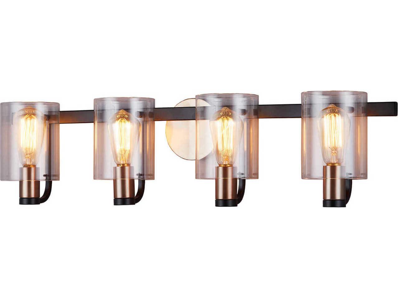 Justice Design Group Fusion 4-Light Matte Black Brass Glass Vanity Light