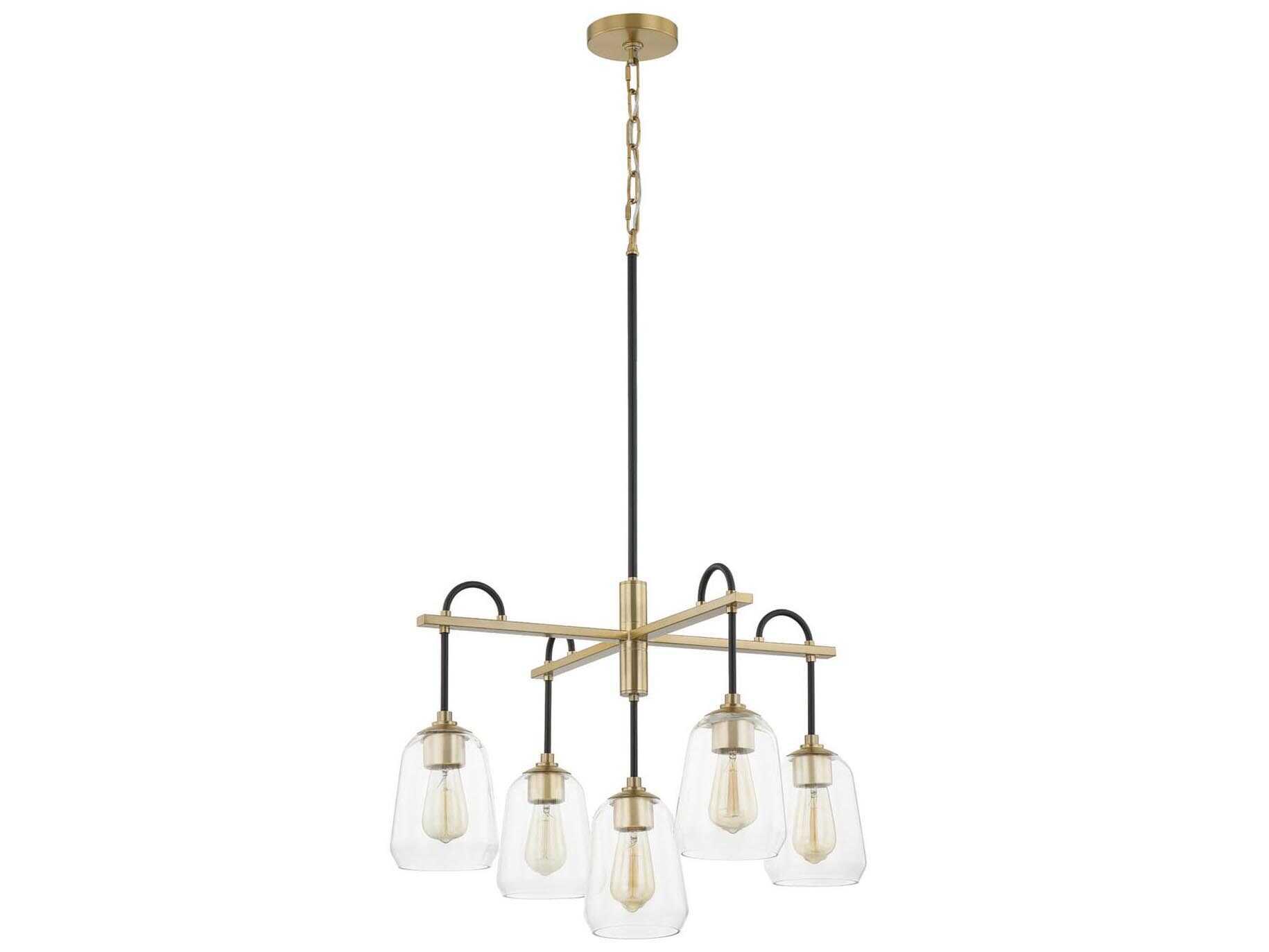 Justice Design Group Fusion 5-Light Matte Black Brass Glass Bell Chandelier