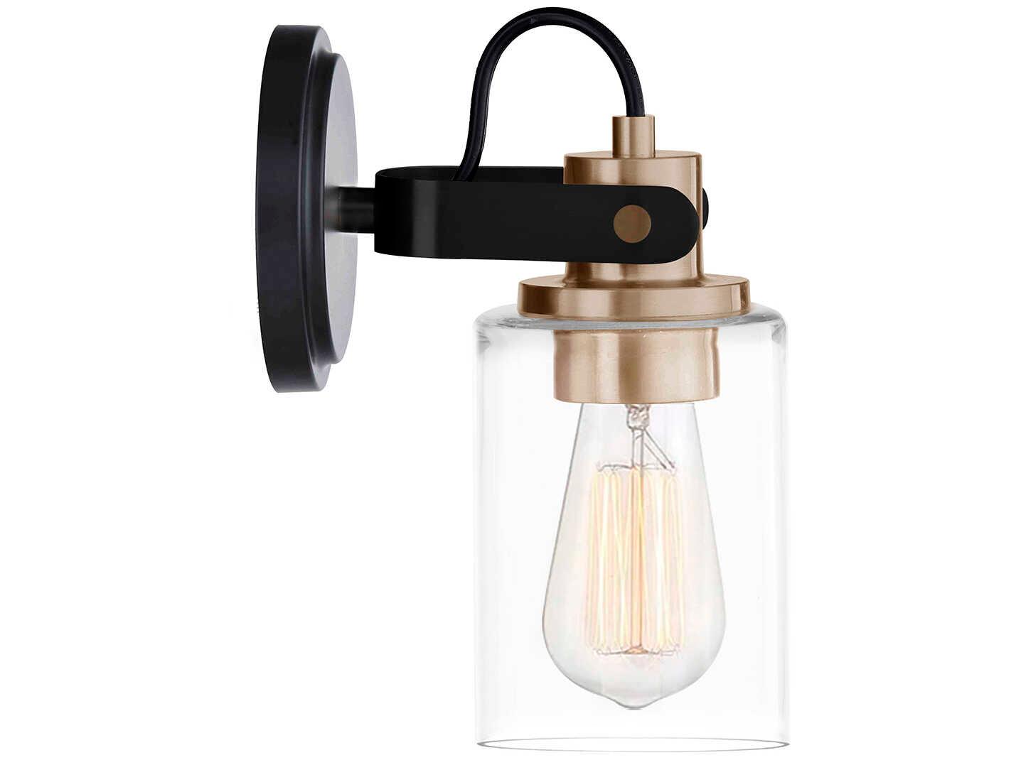 Justice Design Group Fusion 1-Light Matte Black Brass Clear Glass Wall Sconce
