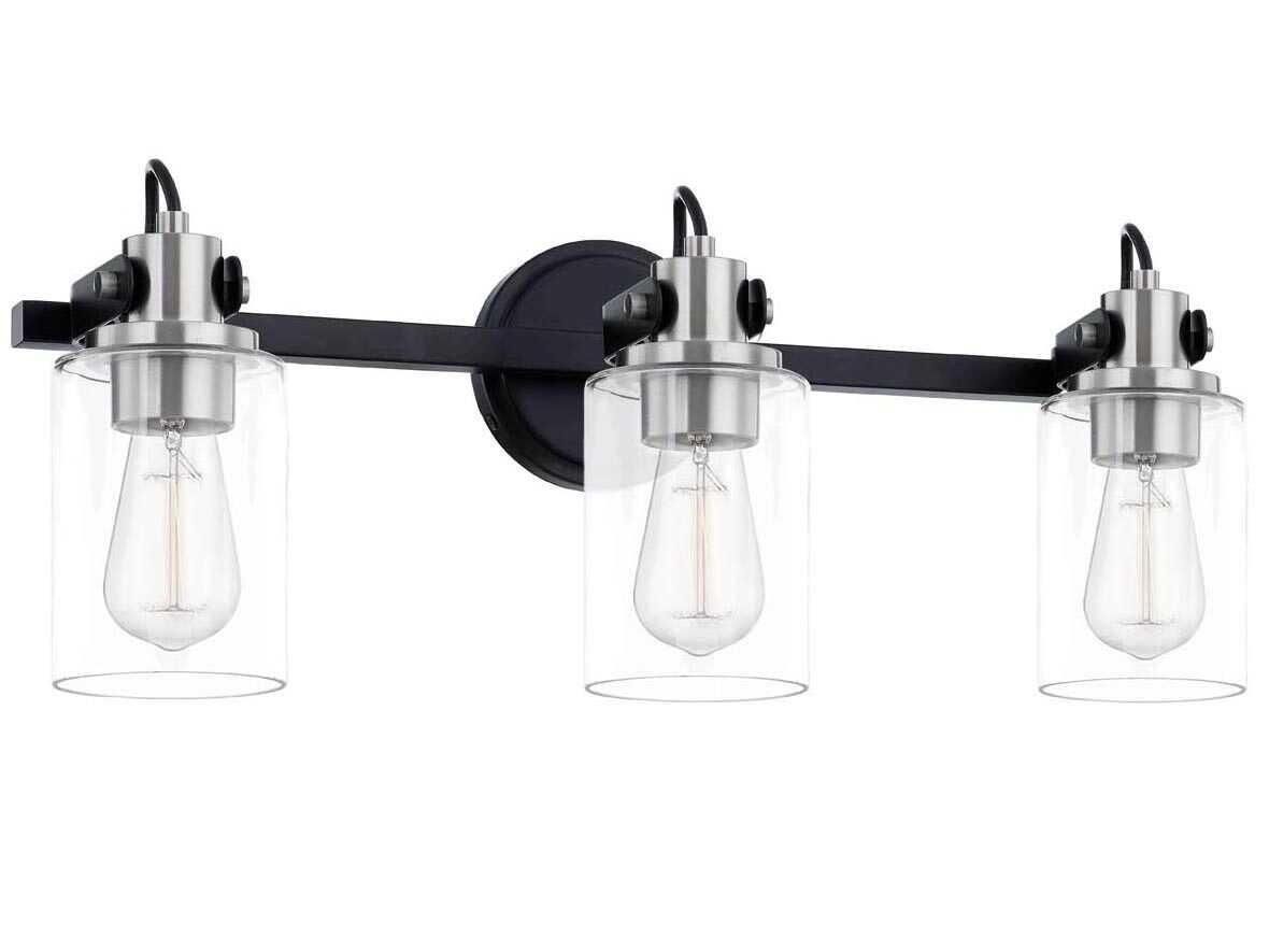 Justice Design Group Fusion 3-Light Matte Black Brushed Nickel Glass Vanity Light