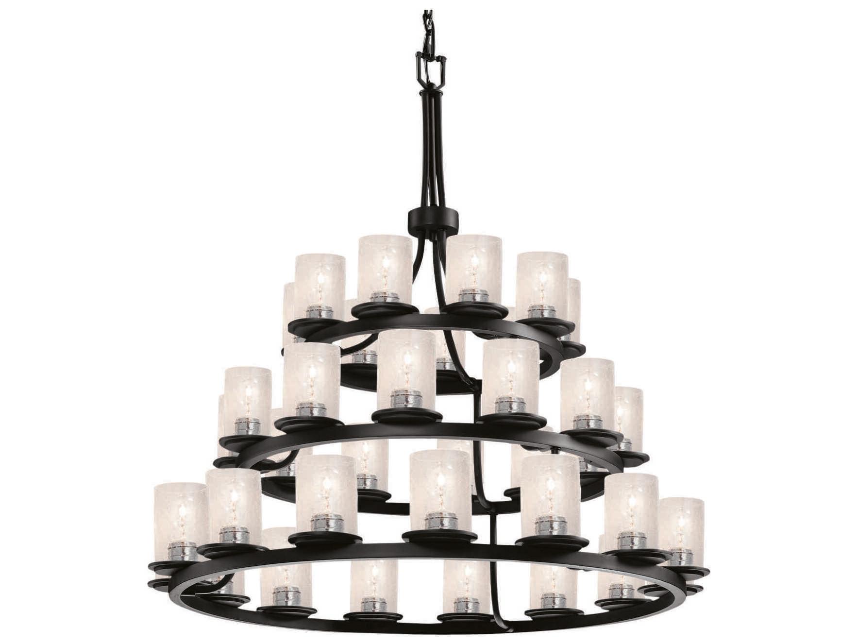 Justice Design Group Fusion 36-Light Black Glass Cylinder Tiered Chandelier