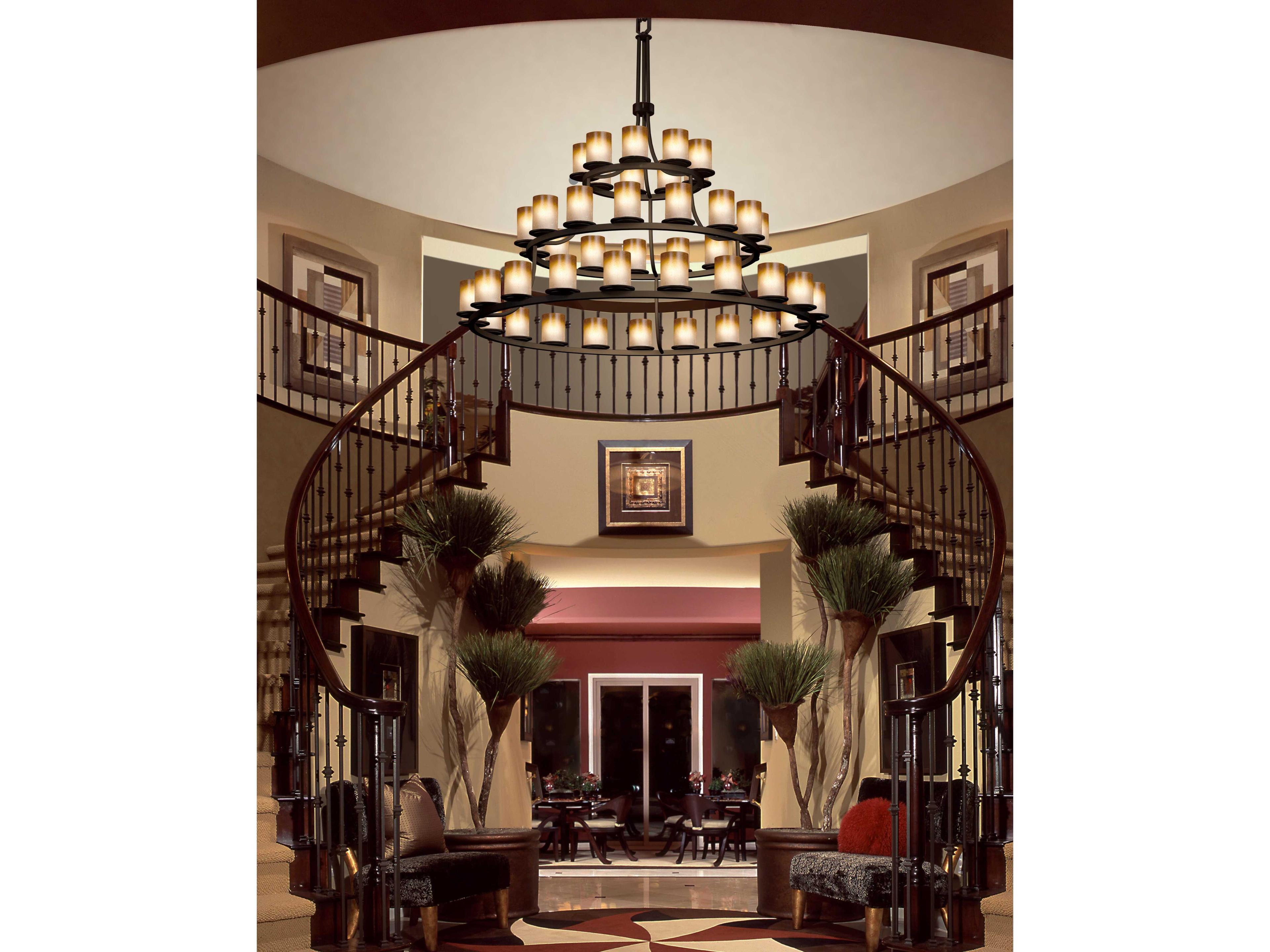 Justice Design Group Fusion 45-Light Black Glass Cylinder Tiered Chandelier