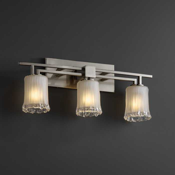 Justice Design Group Veneto Luce 3-Light Nickel Glass Vanity Light