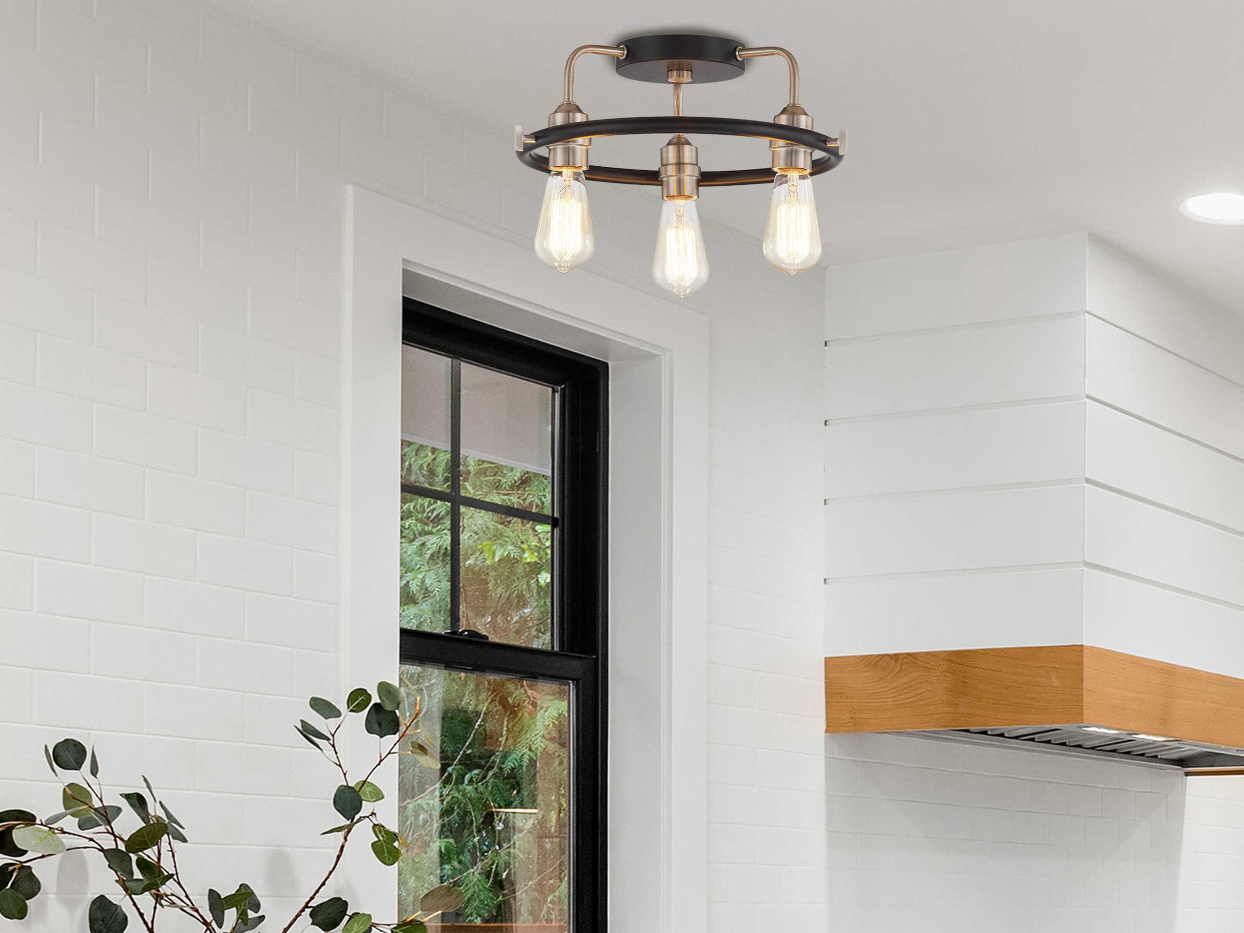 Justice Design Group 3-Light Matte Black Brass Flush Mount