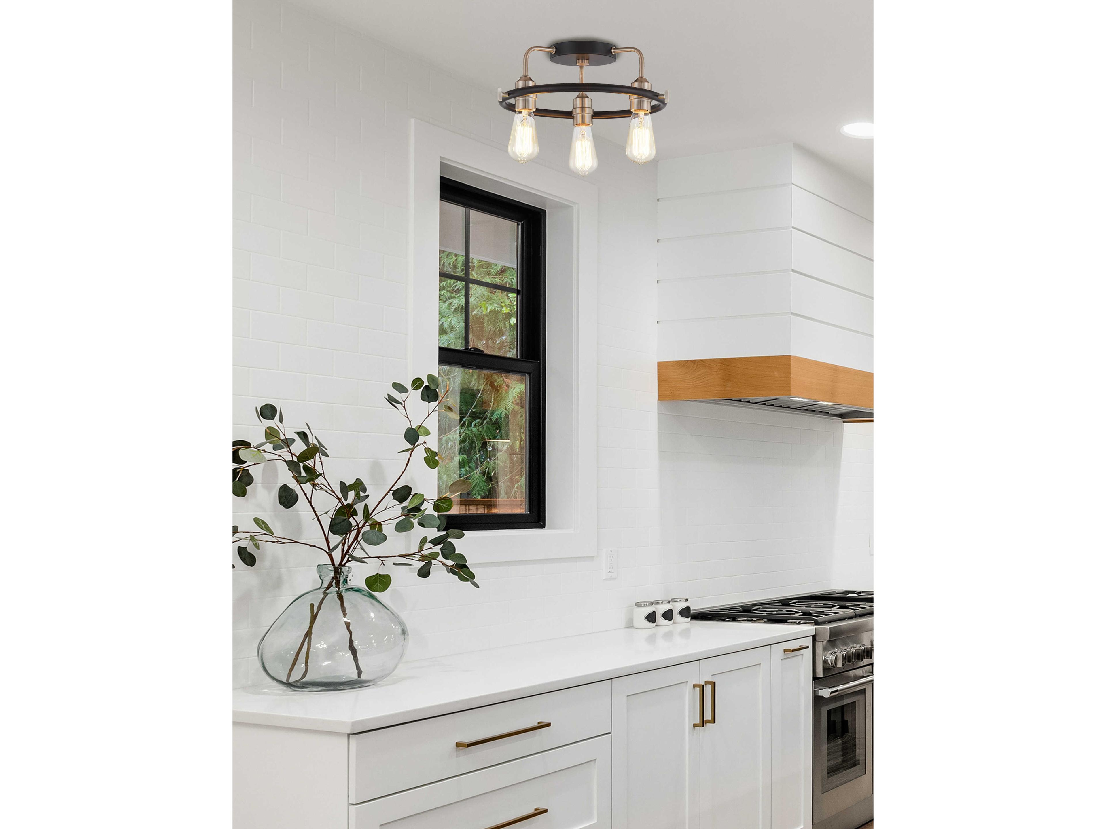 Justice Design Group 3-Light Matte Black Brass Flush Mount