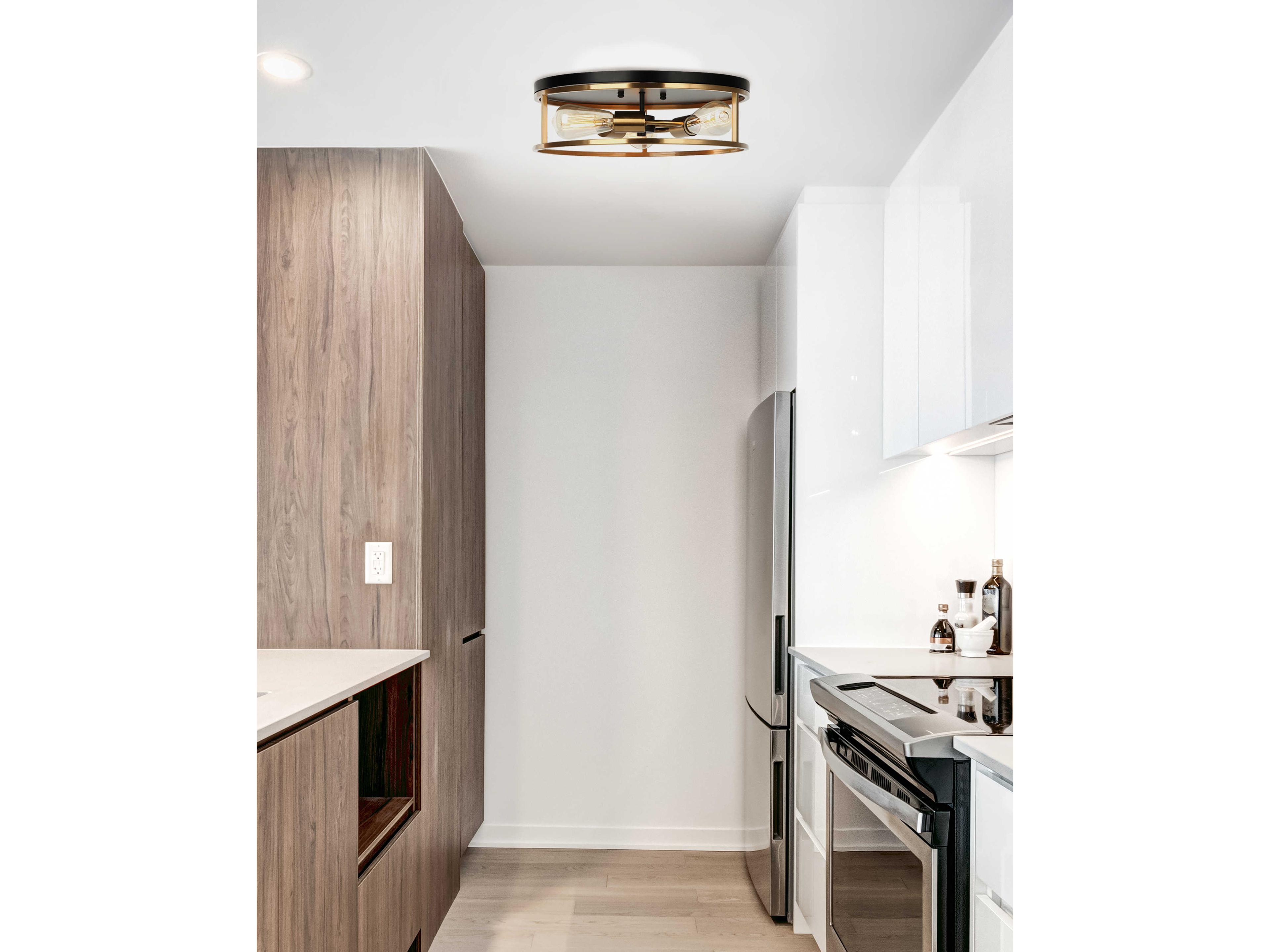 Justice Design Group 3-Light Matte Black Brass Round Flush Mount