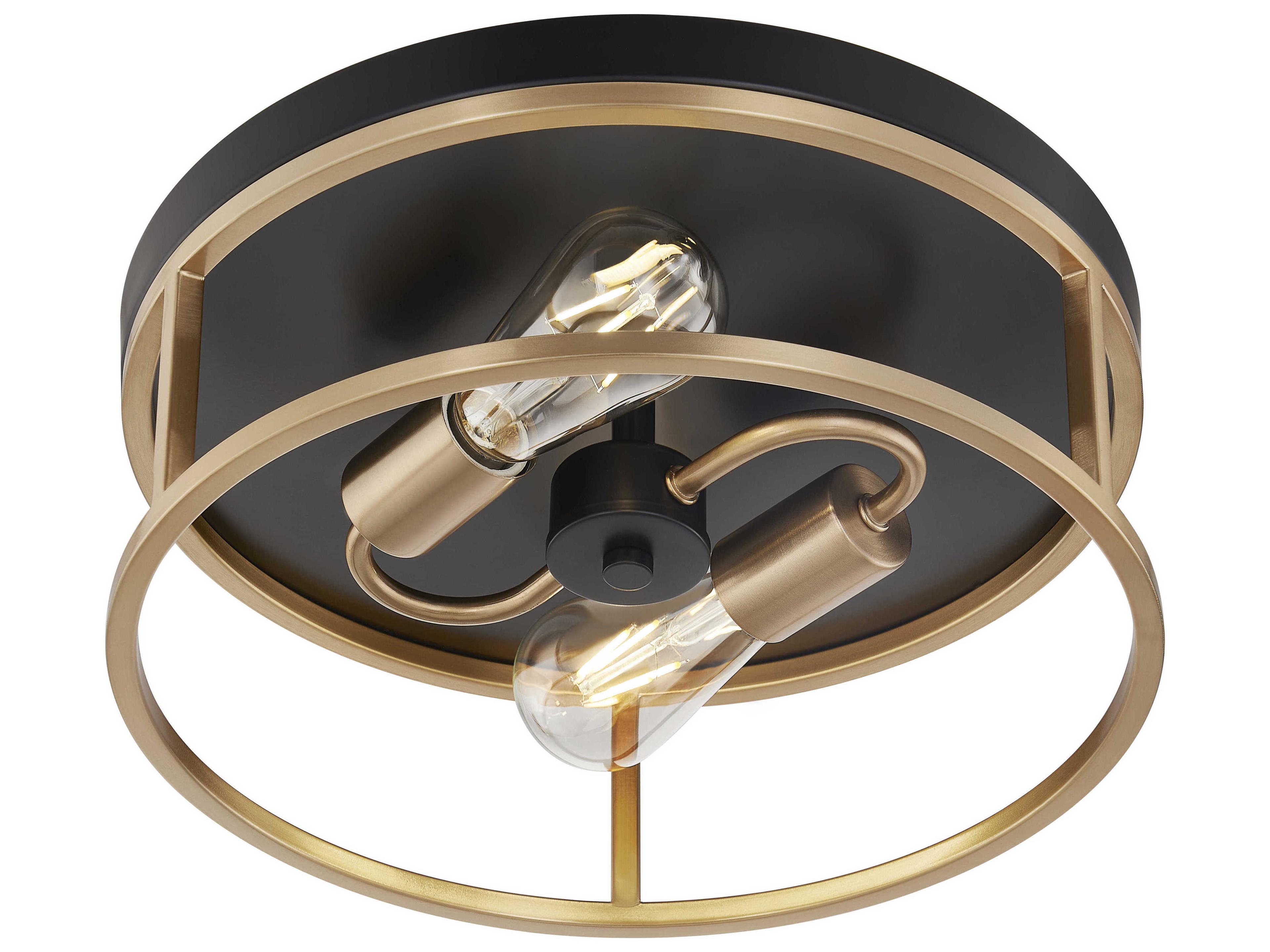 Justice Design Group Knox 2-Light Matte Black Brass Gold Drum Flush Mount