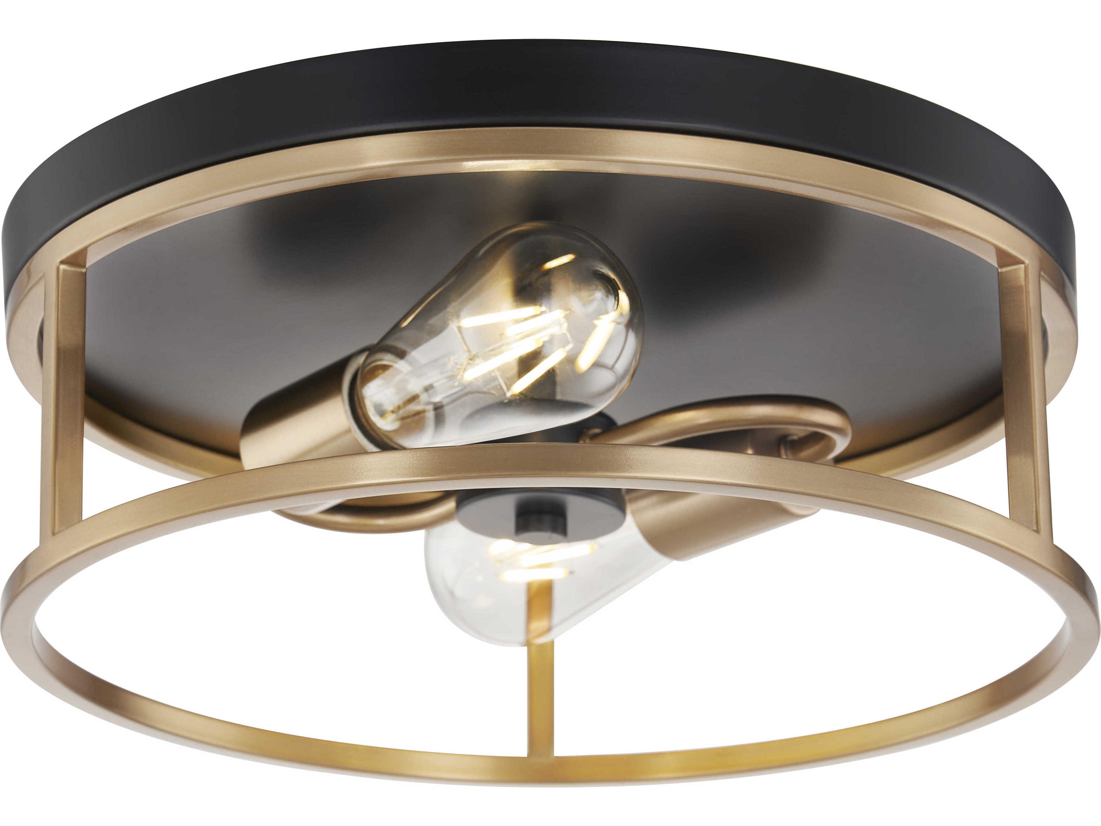 Justice Design Group Knox 2-Light Matte Black Brass Gold Drum Flush Mount