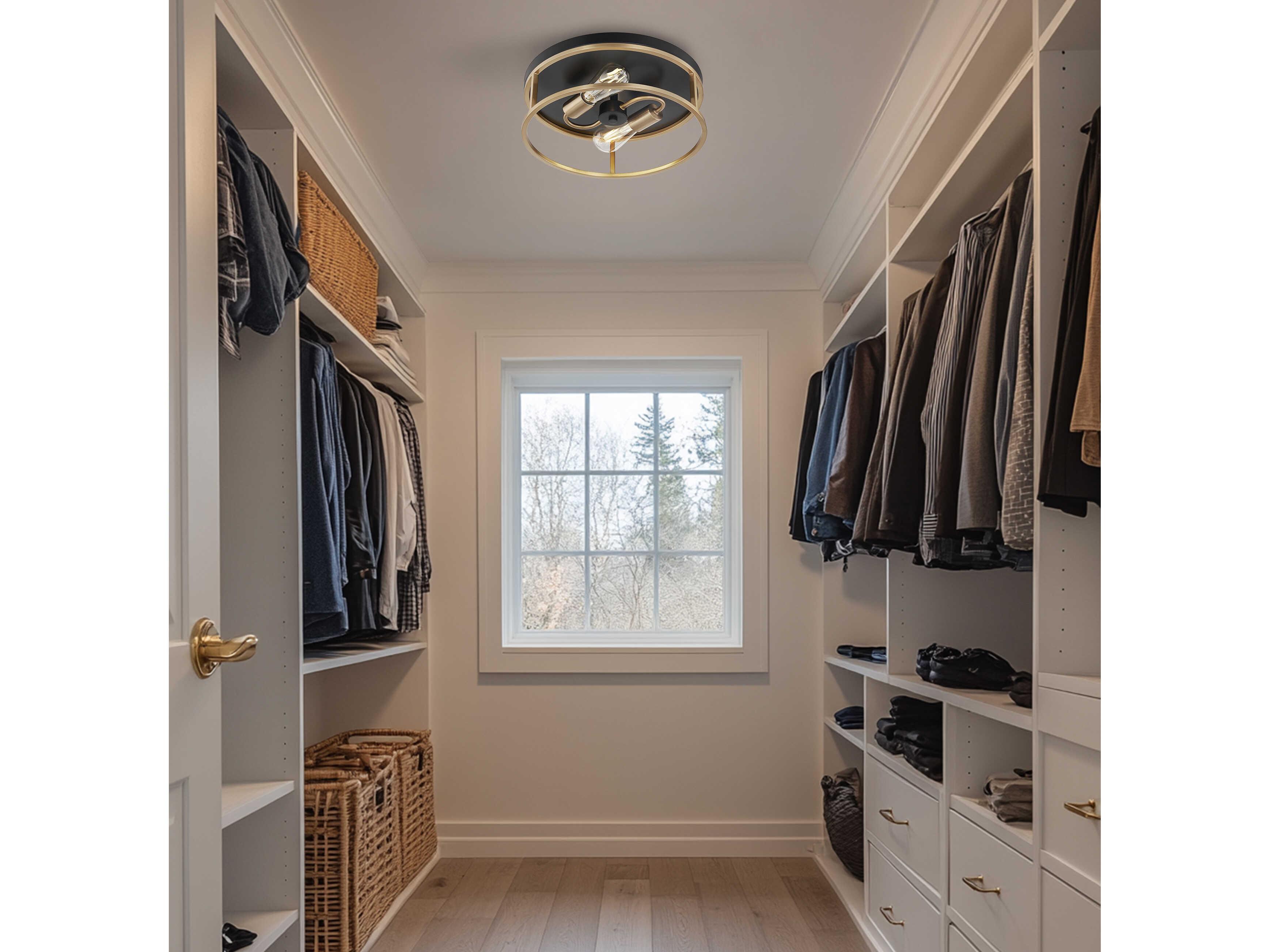 Justice Design Group Knox 2-Light Matte Black Brass Gold Drum Flush Mount