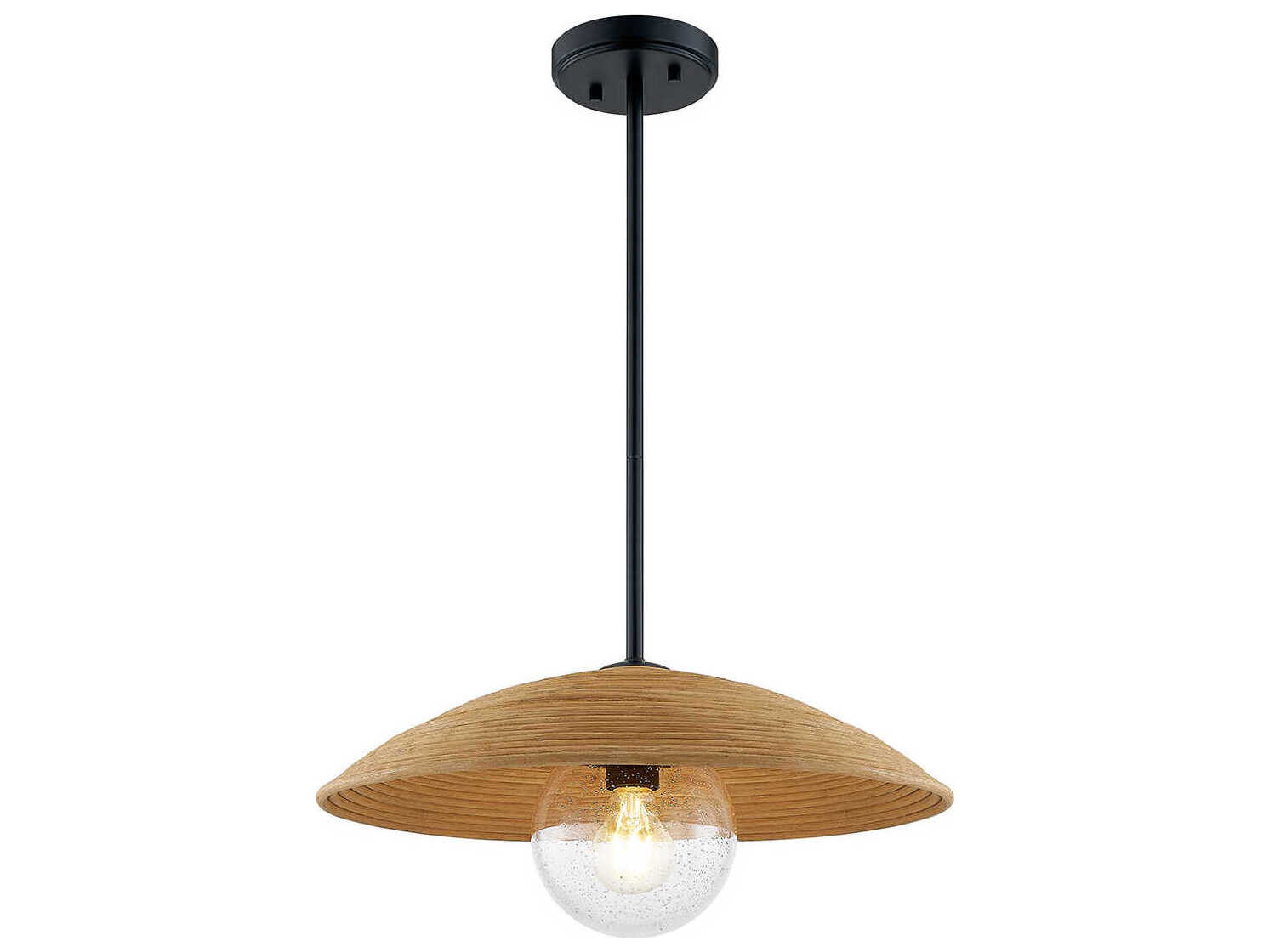 Justice Design Group Caribe Rattan 1-Light Matte Black Brown Dome Pendant