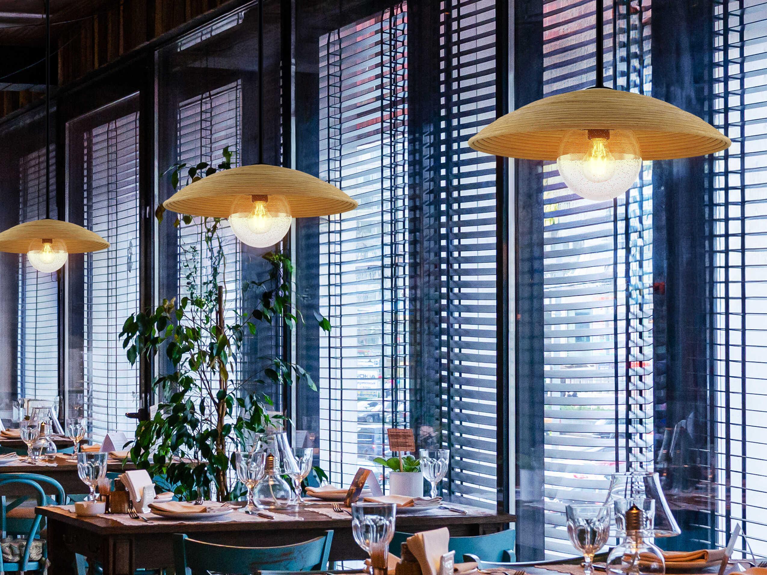 Justice Design Group Caribe Rattan 1-Light Matte Black Brown Dome Pendant