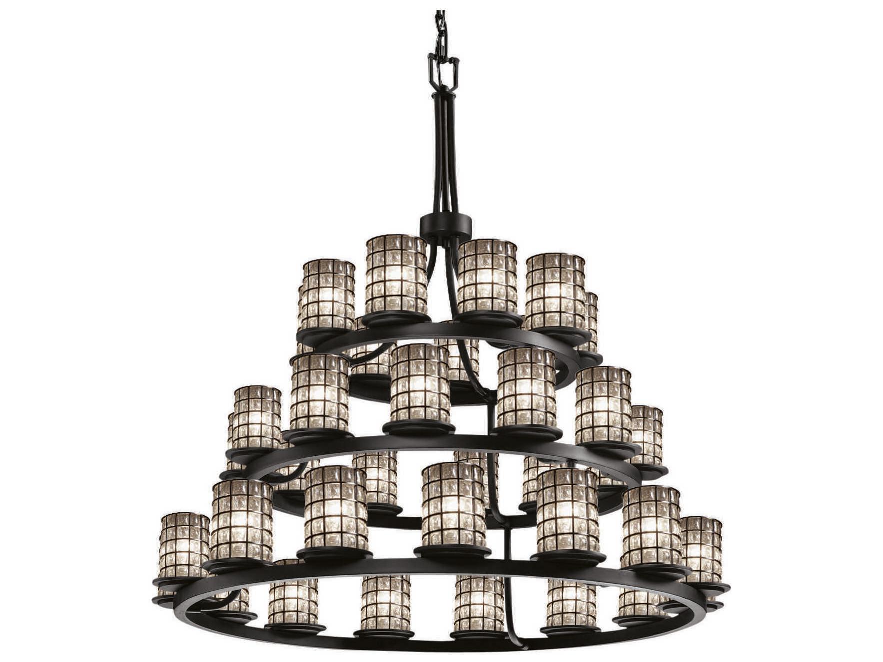Justice Design Group Wire Glass 36-Light Black Cylinder Tiered Chandelier