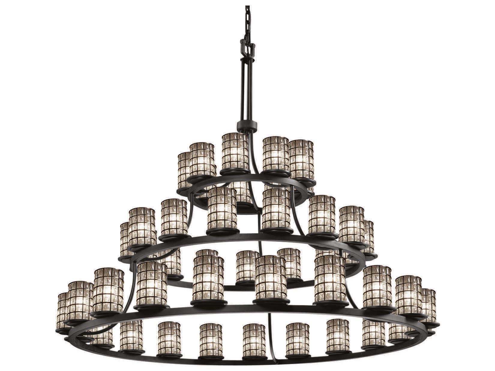 Justice Design Group Wire Glass 45-Light Black Cylinder Tiered Chandelier