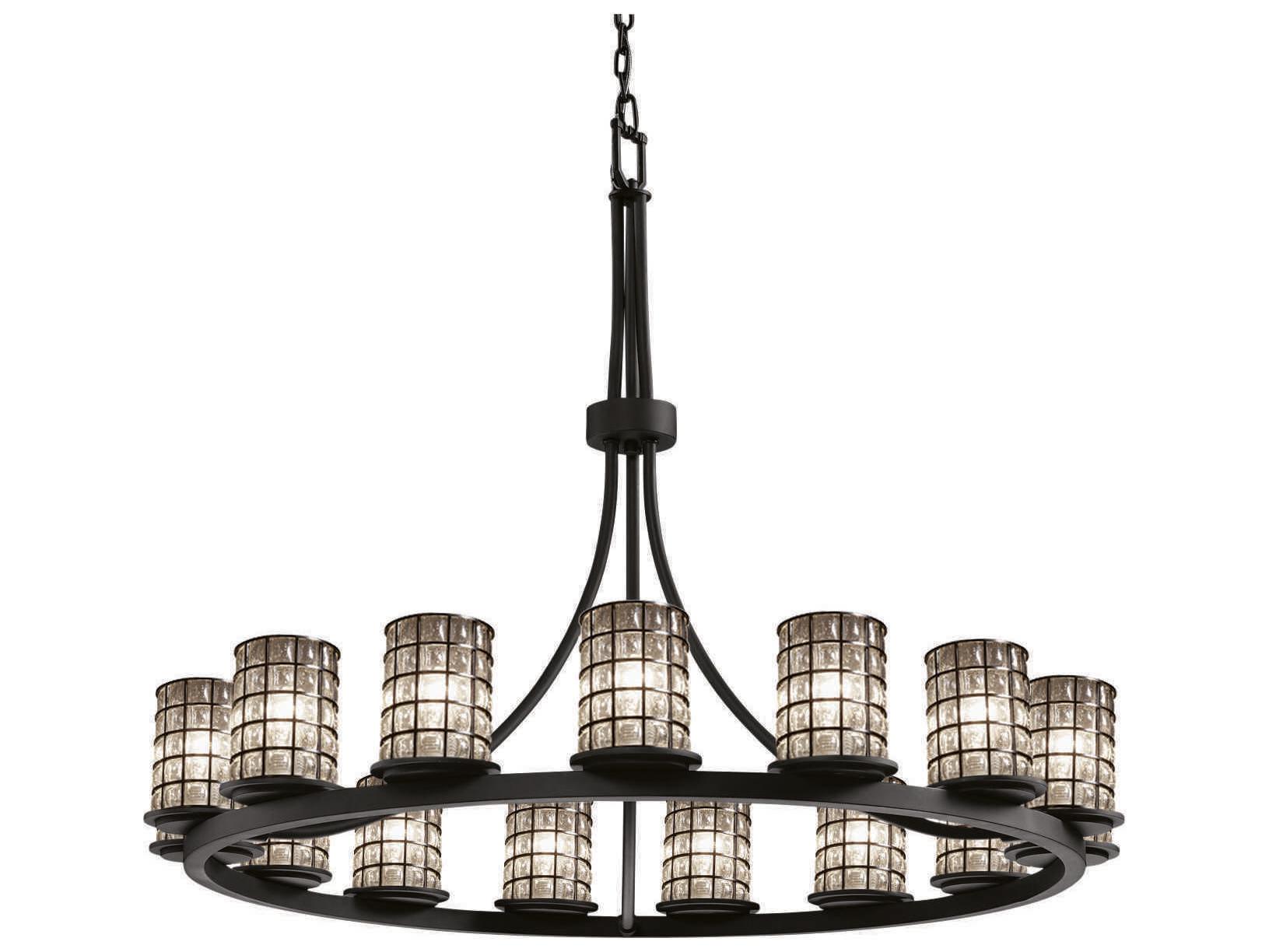 Justice Design Group Wire Glass 15-Light Black Cylinder Chandelier