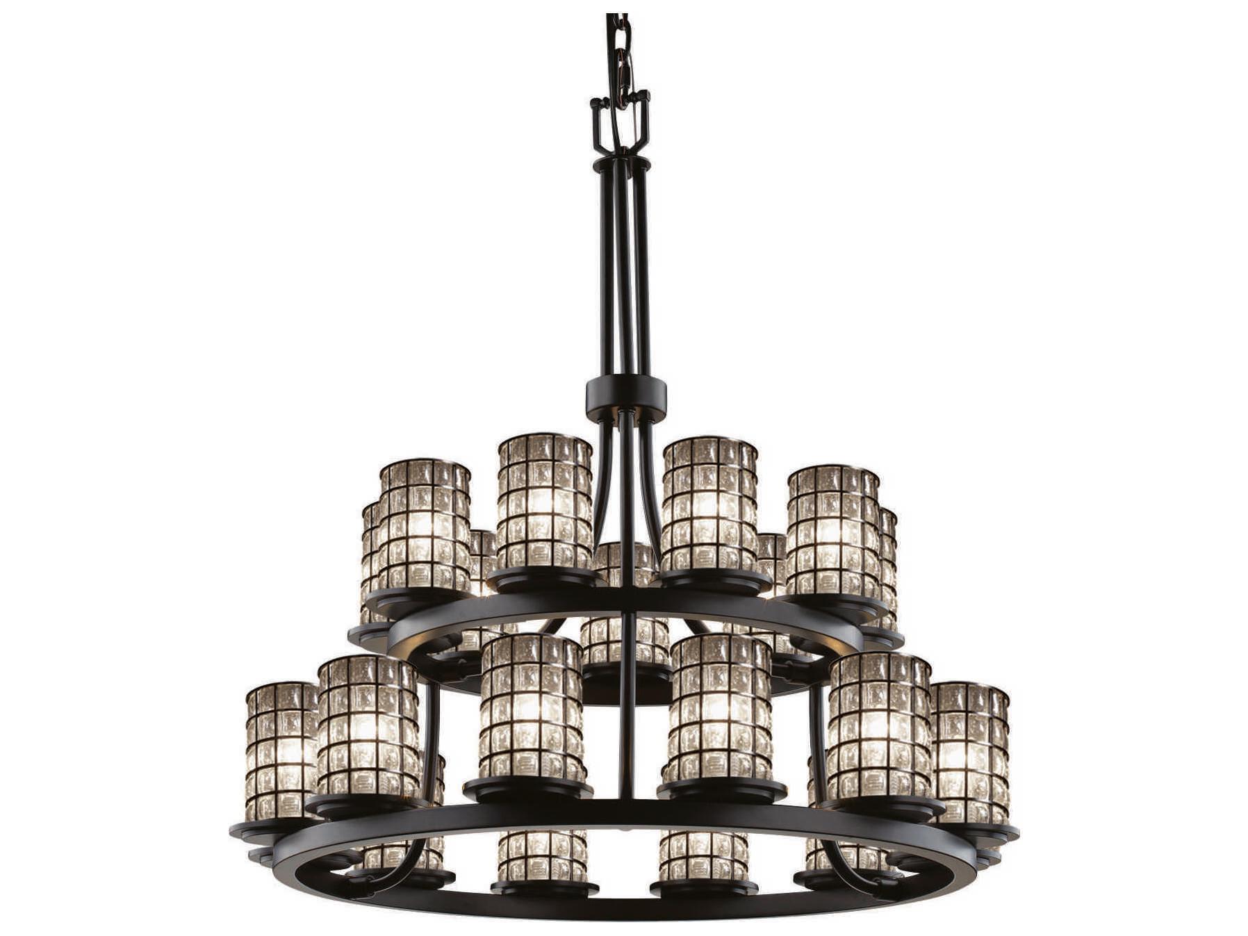 Justice Design Group Wire Glass 21-Light Bronze Cylinder Tiered Chandelier