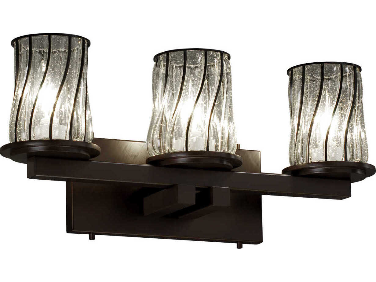 Justice Design Group Wire Glass 3-Light Bronze Vanity Light