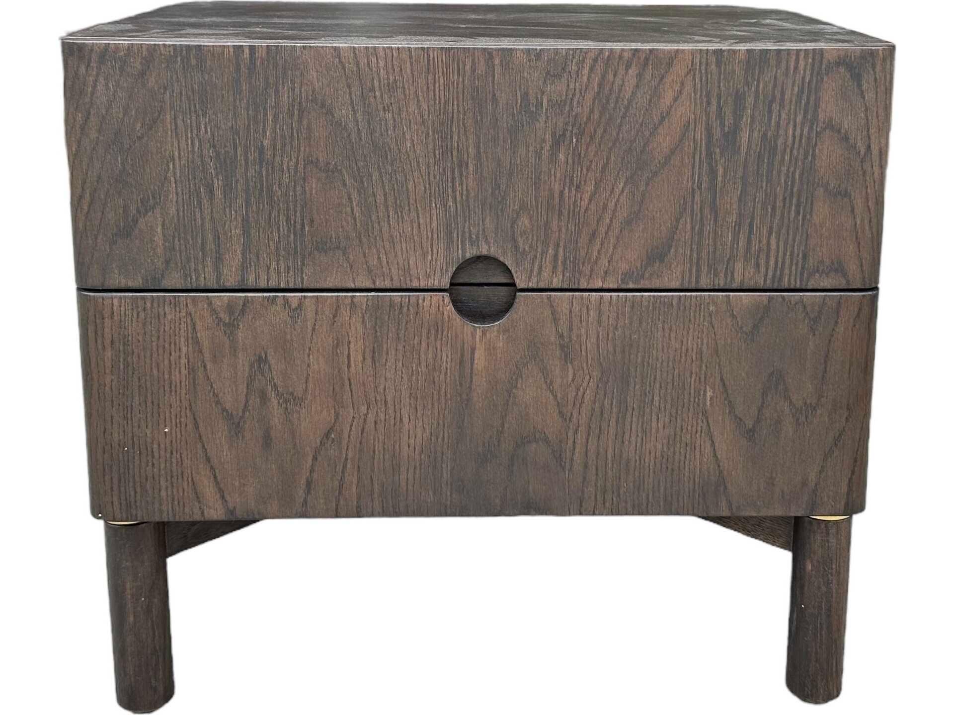Unique Furniture Arun 2-Drawers Brown Oak Wood Nightstand