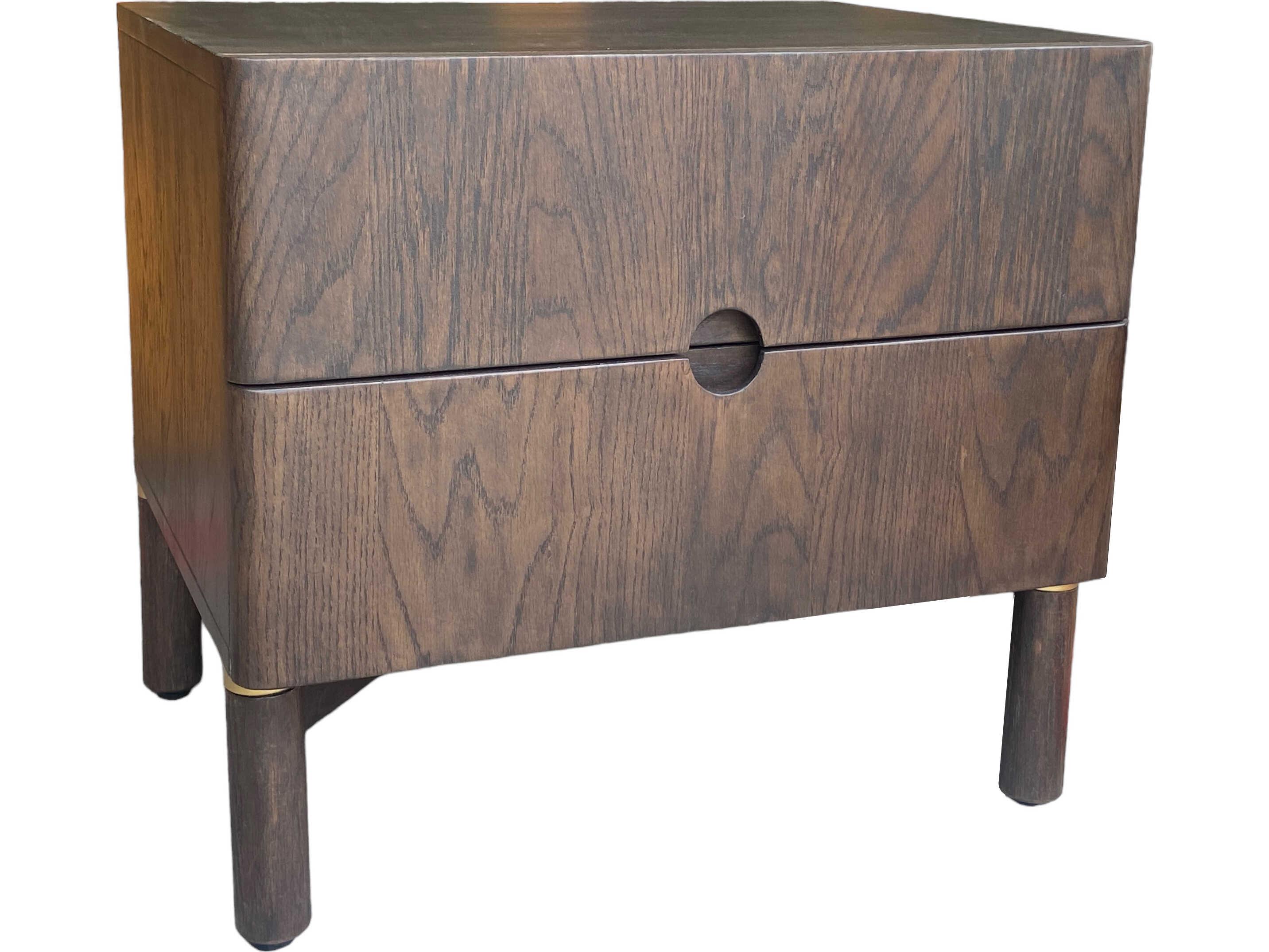 Unique Furniture Arun 2-Drawers Brown Oak Wood Nightstand