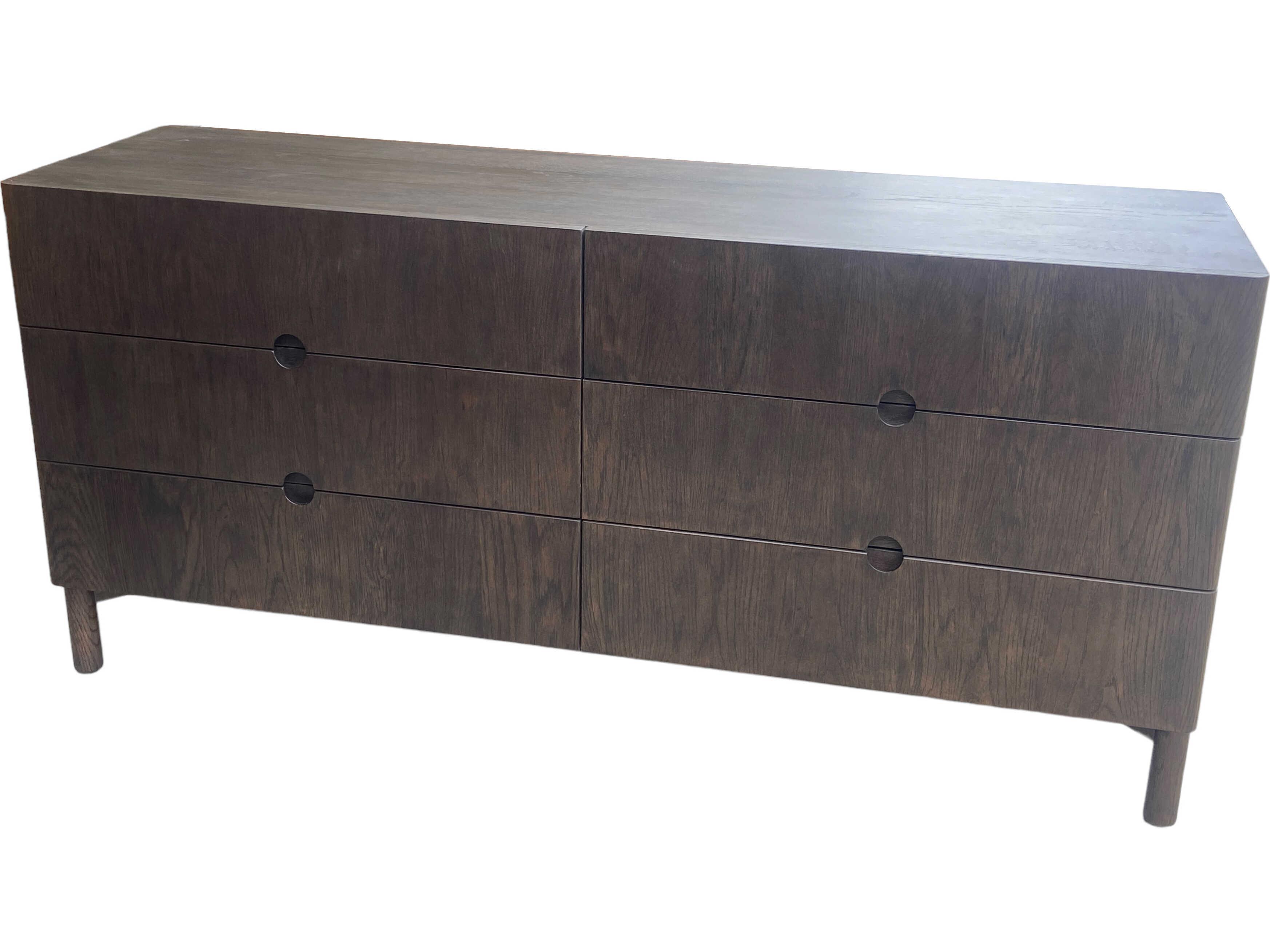 Unique Furniture Arun 6-Drawers Brown Oak Wood Double Dresser
