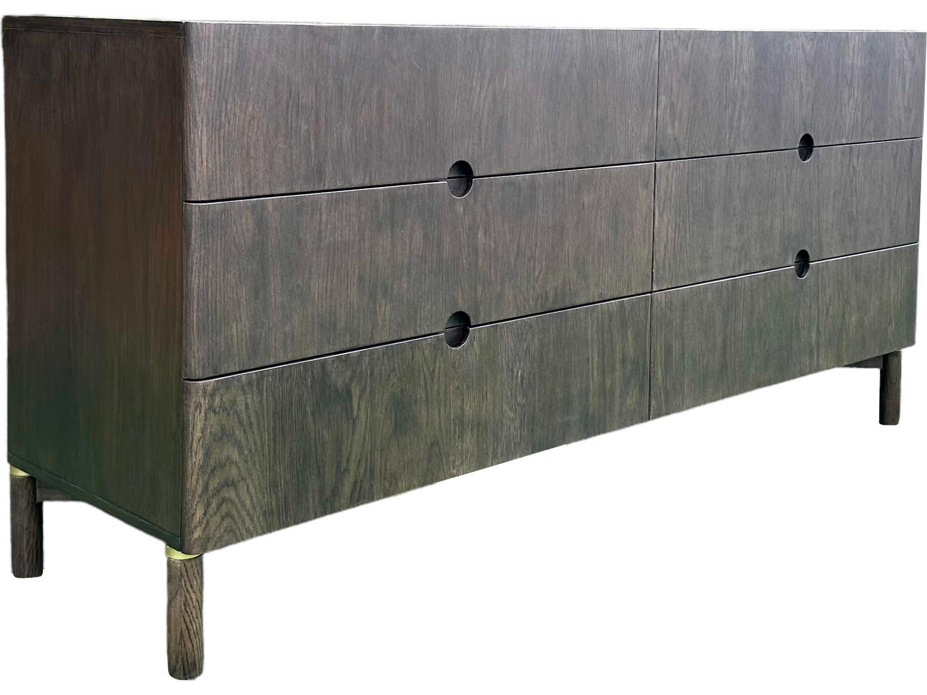Unique Furniture Arun 6-Drawers Brown Oak Wood Double Dresser