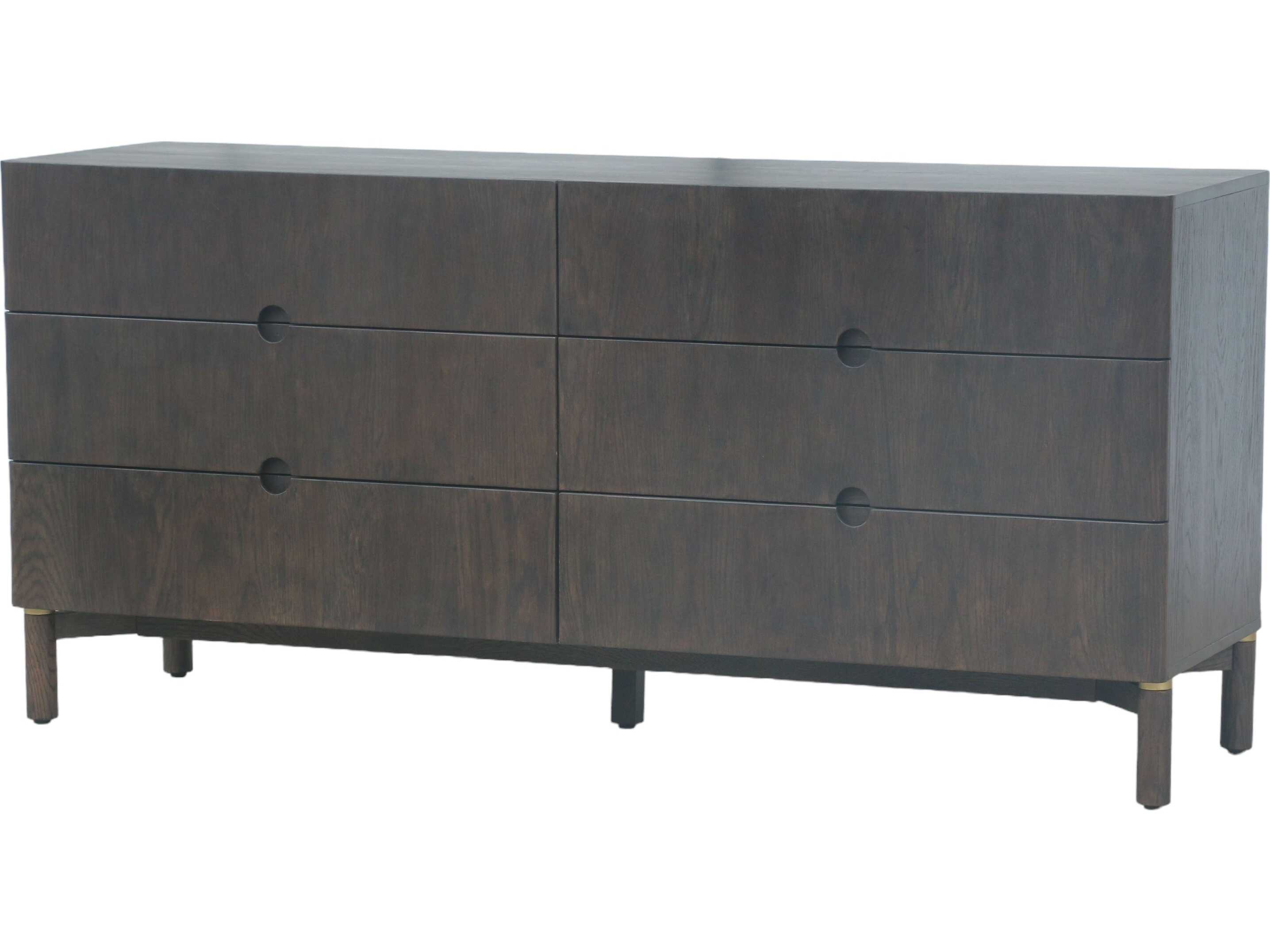 Unique Furniture Arun 6-Drawers Brown Oak Wood Double Dresser