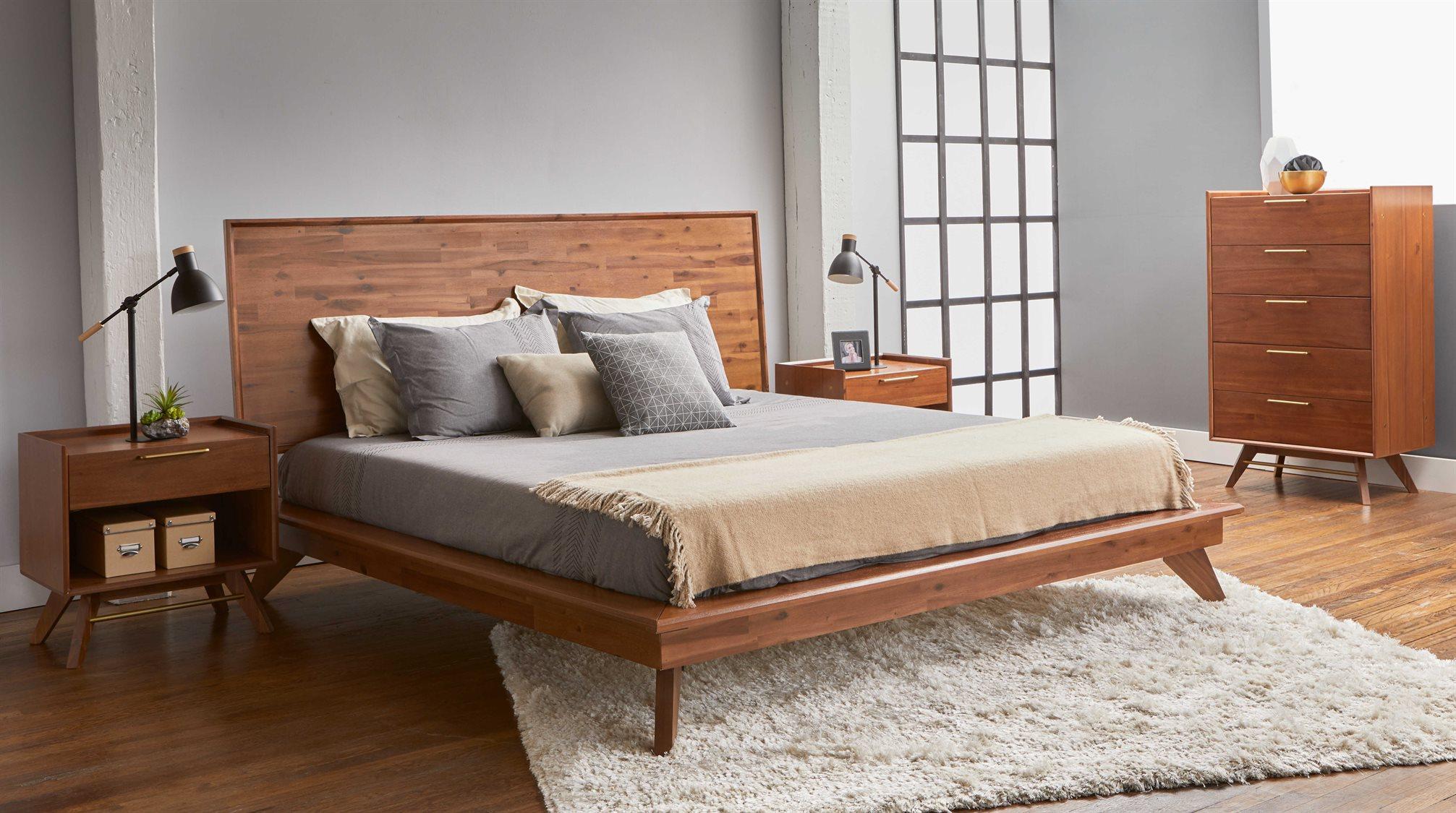 Unique Furniture Denali Walnut Brown Acacia Wood King Platform Bed