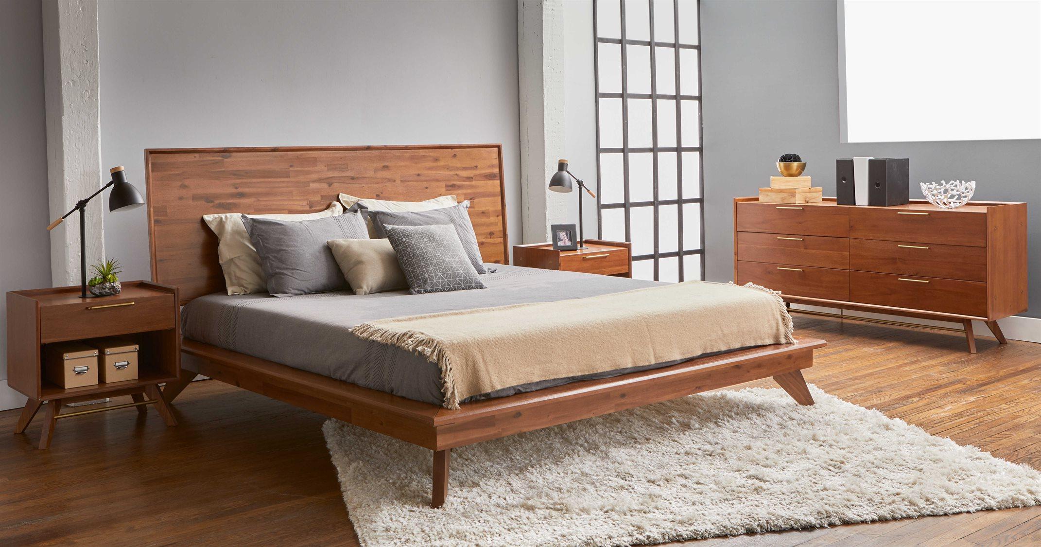 Unique Furniture Denali Walnut Brown Acacia Wood King Platform Bed