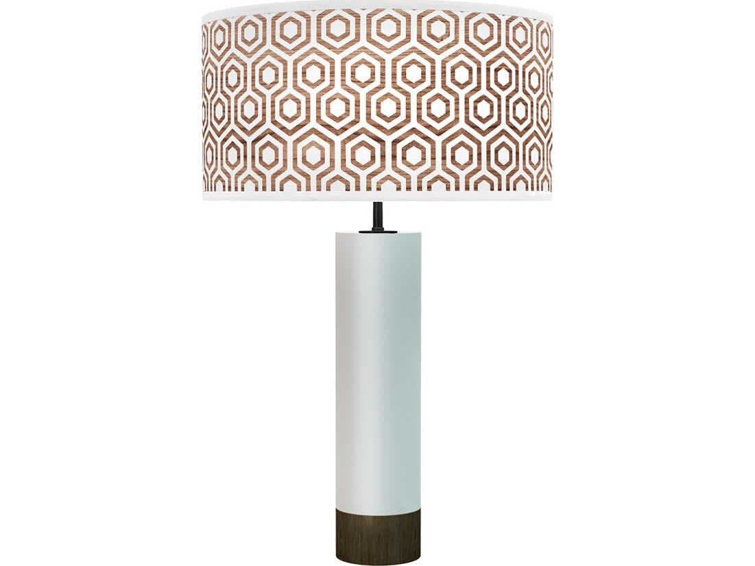 jefdesigns Hexagon Printed Thad White Buffet Lamp