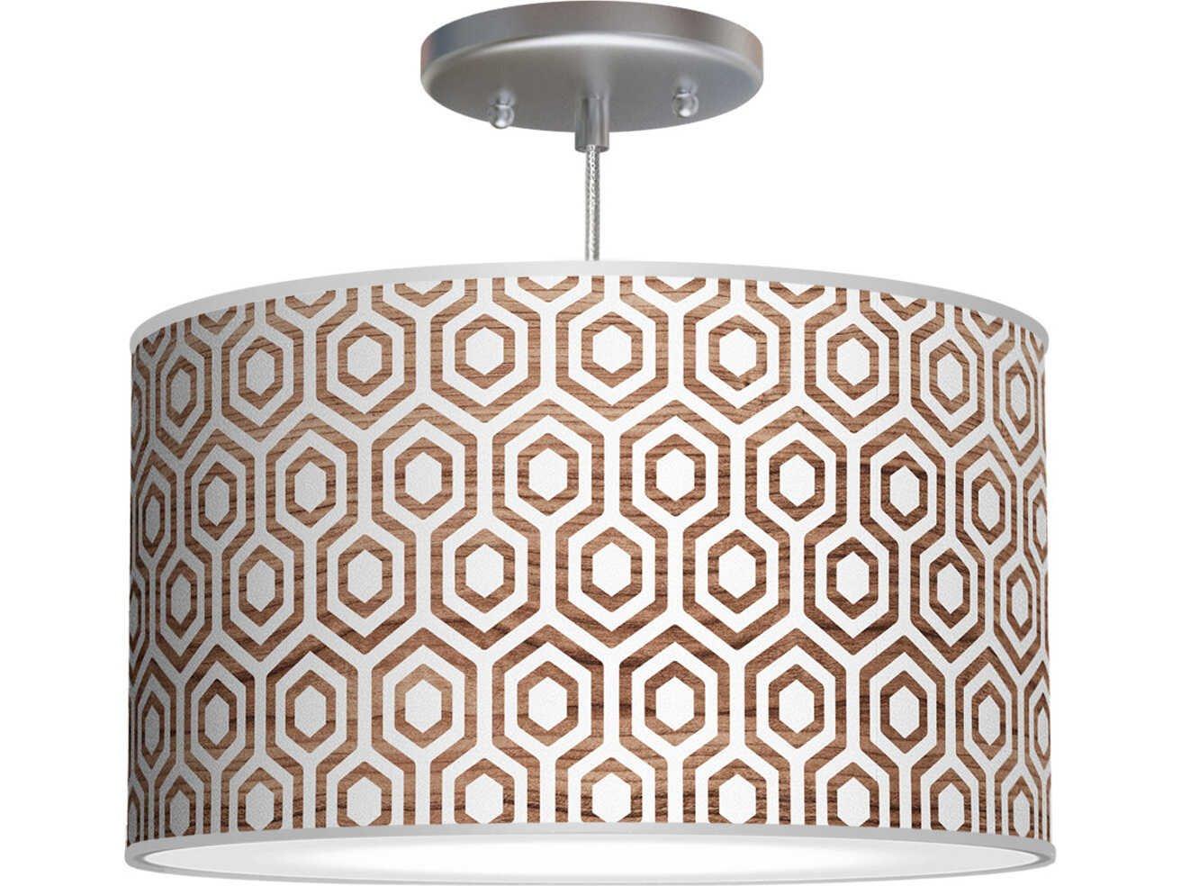 jefdesigns Hexagon Printed Thao 1-Light Brown Drum Mini Pendant