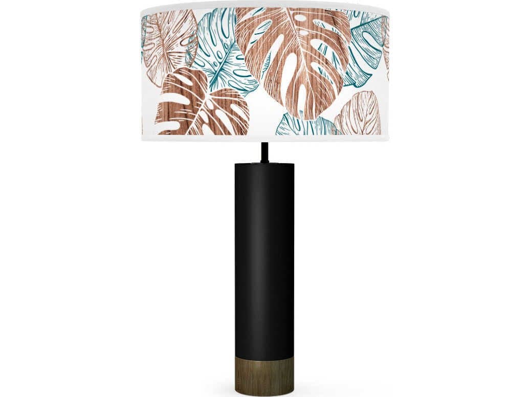jefdesigns Monstera Leaf Printed Thad Black Buffet Lamp