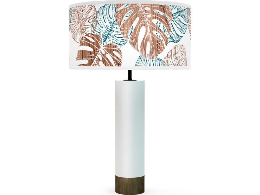 jefdesigns Monstera Leaf Printed Thad White Buffet Lamp