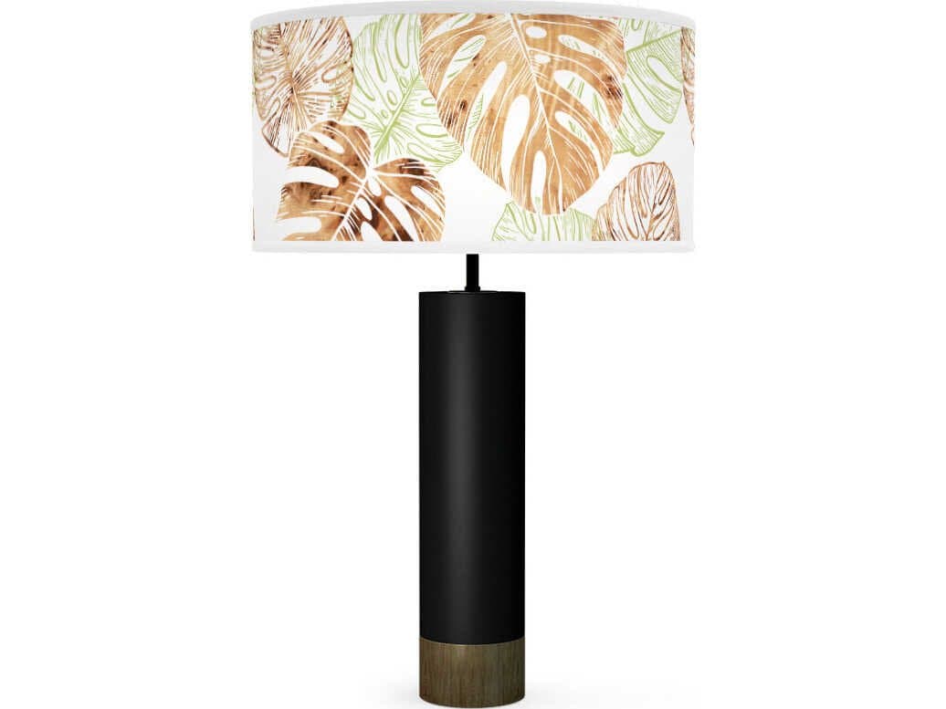 jefdesigns Monstera Leaf Printed Thad Black Buffet Lamp