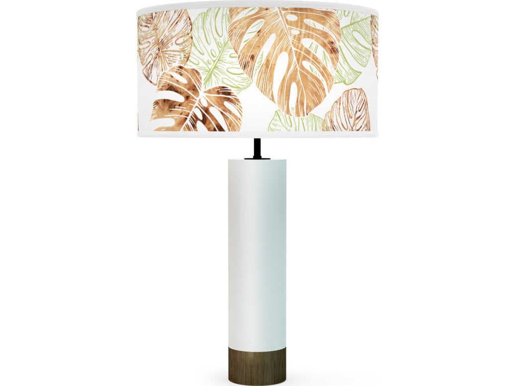 jefdesigns Monstera Leaf Printed Thad White Buffet Lamp