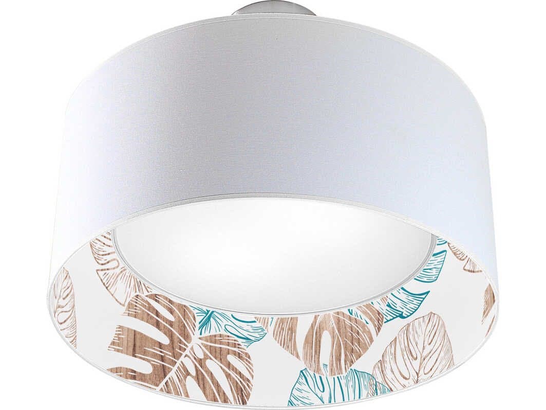 jefdesigns Monstera Printed Inny 2-Light White Drum Flush Mount