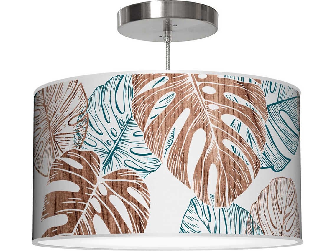 jefdesigns Monstera Printed Thao 1-Light Blue Drum Pendant