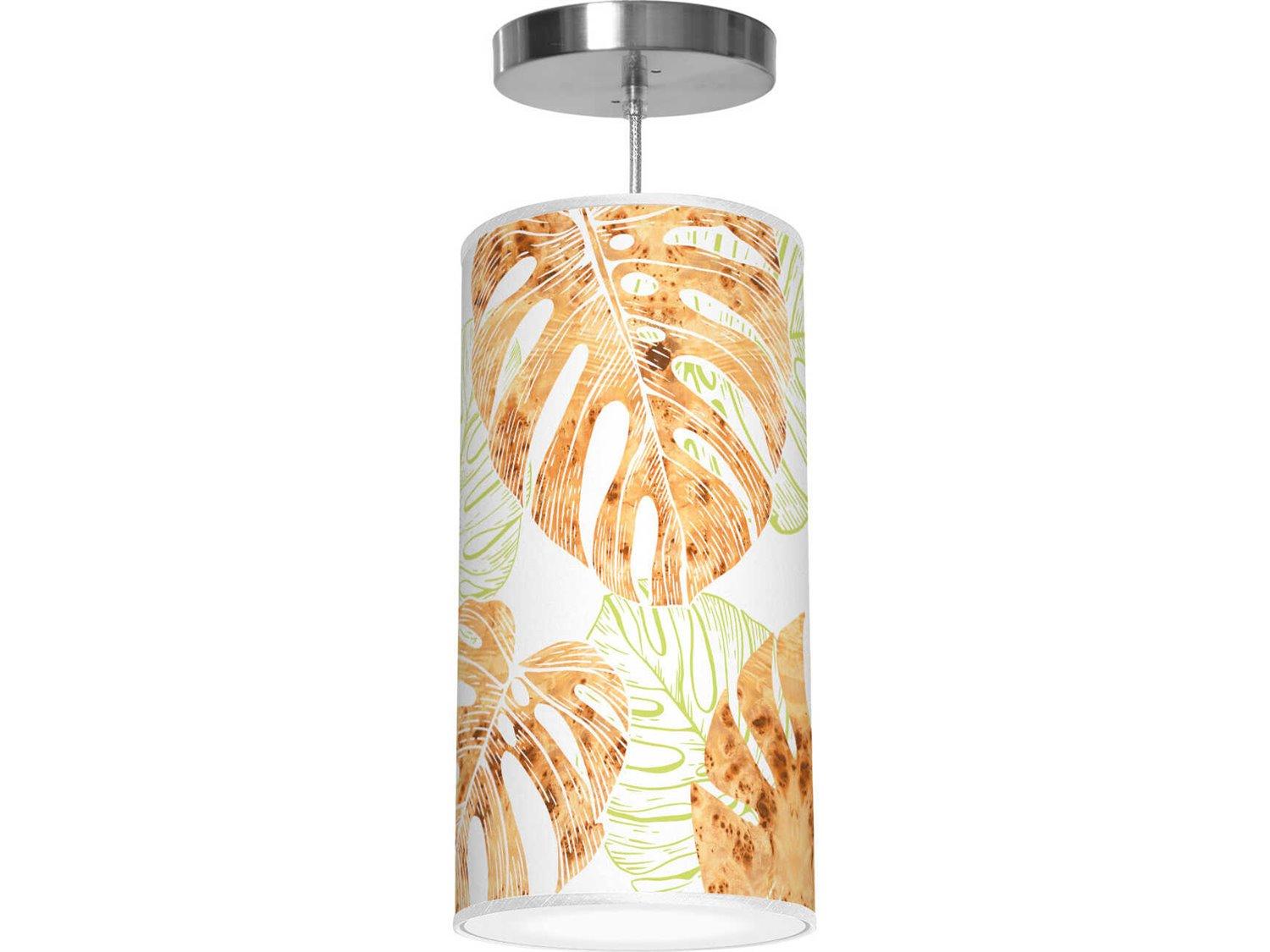 jefdesigns Monstera Printed Lisha 1-Light Green Cylinder Mini Pendant