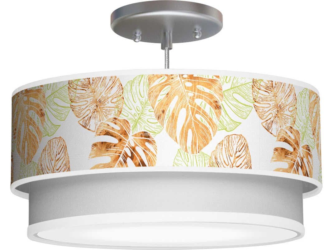 jefdesigns Monstera Printed Luther 1-Light Green Drum Tiered Pendant