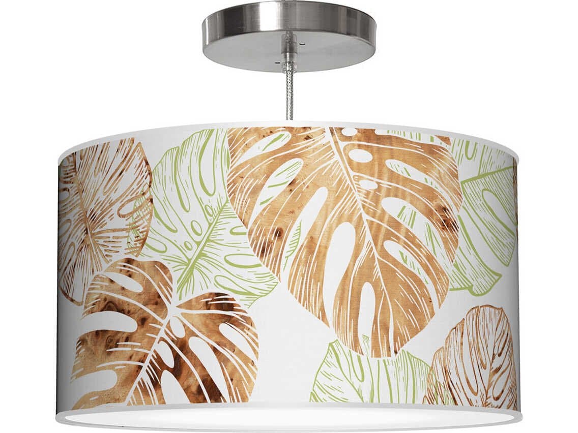 jefdesigns Monstera Printed Thao 1-Light Green Drum Pendant