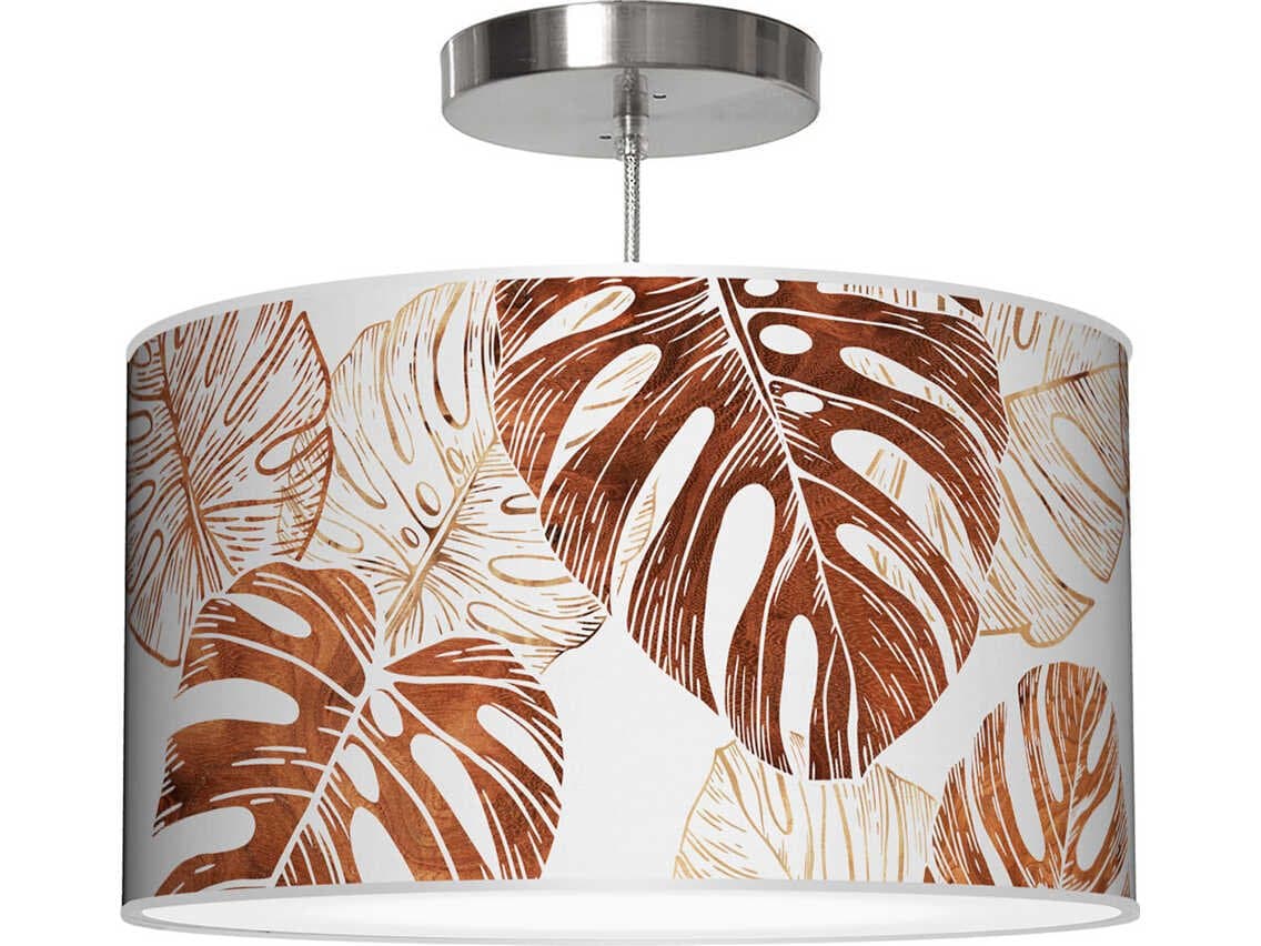 jefdesigns Monstera Printed Thao 1-Light Brown Drum Pendant