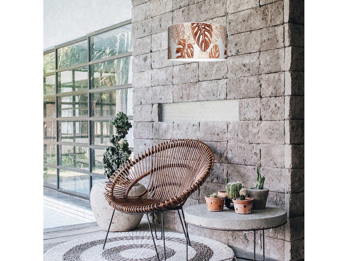 jefdesigns Monstera Printed Thao 1-Light Brown Drum Pendant