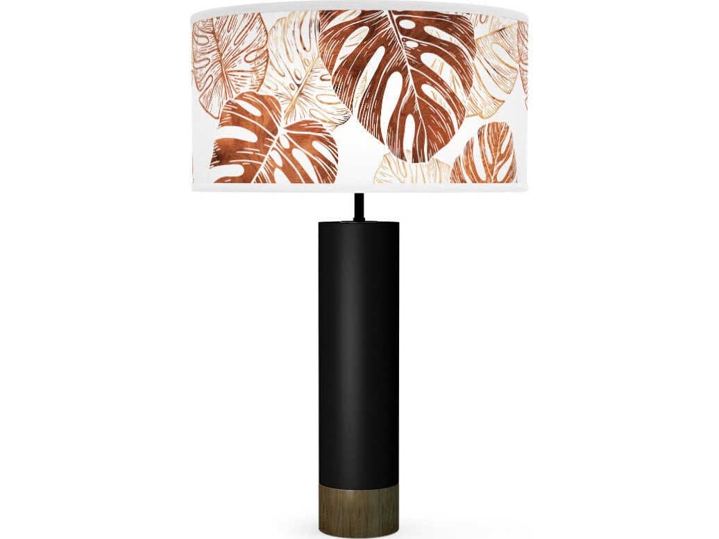 jefdesigns Monstera Leaf Printed Thad Black Buffet Lamp