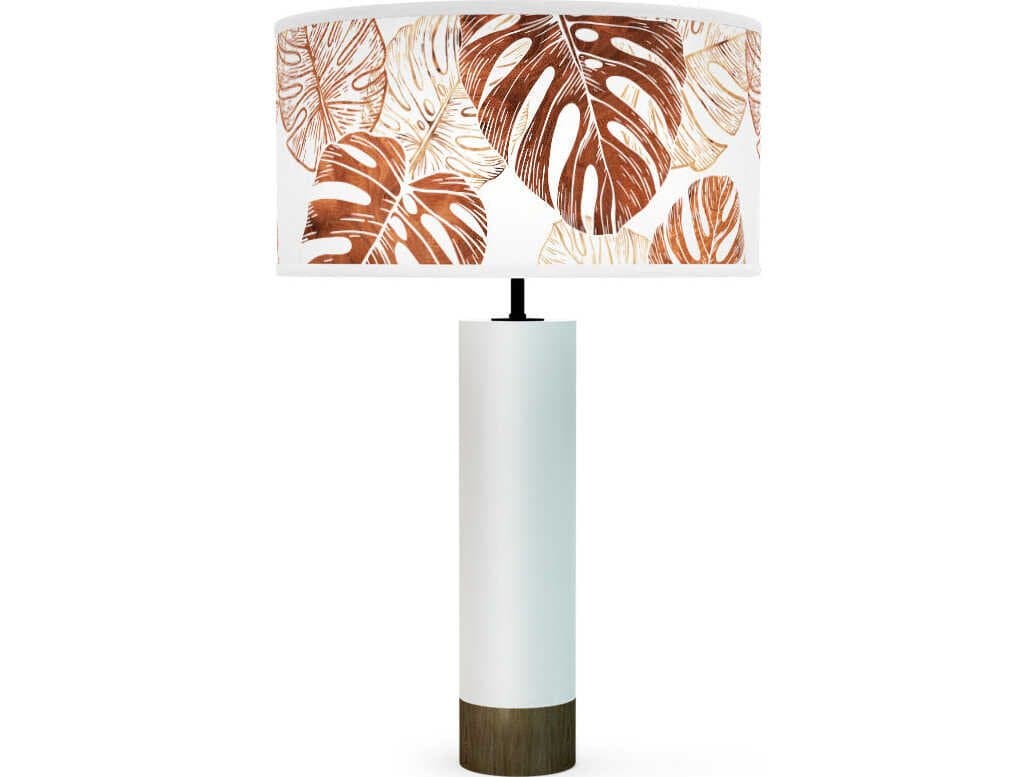 jefdesigns Monstera Leaf Printed Thad White Buffet Lamp