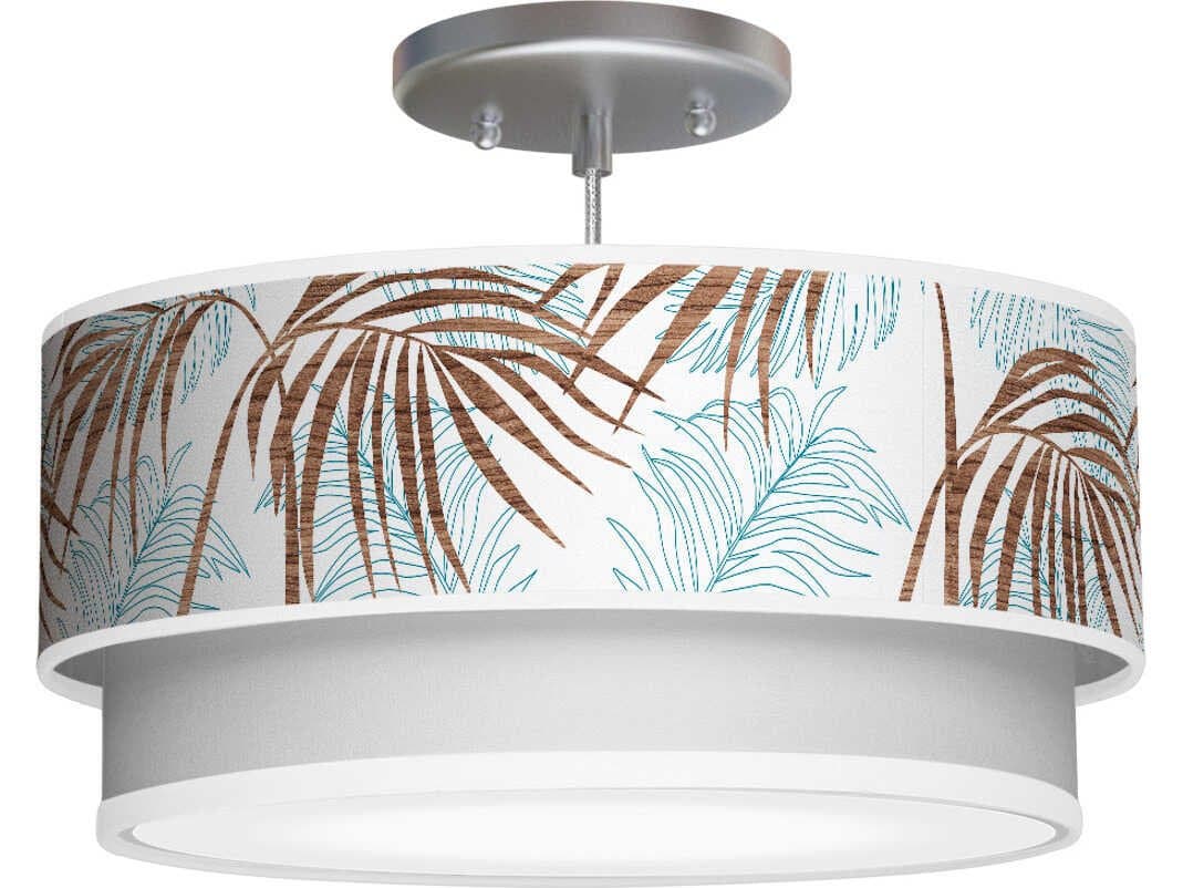 jefdesigns Palm Printed Luther 1-Light Blue Drum Tiered Pendant