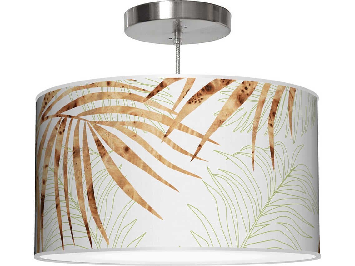 jefdesigns Palm Printed Thao 1-Light Green Drum Pendant
