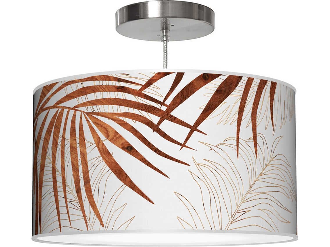 jefdesigns Palm Printed Thao 1-Light Brown Drum Pendant