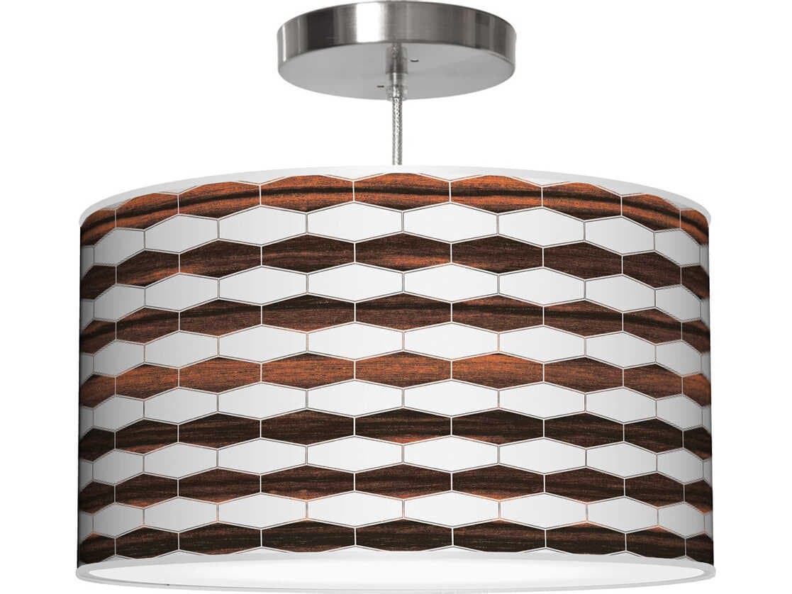 jefdesigns Weave Printed Thao 1-Light Ebony Drum Pendant