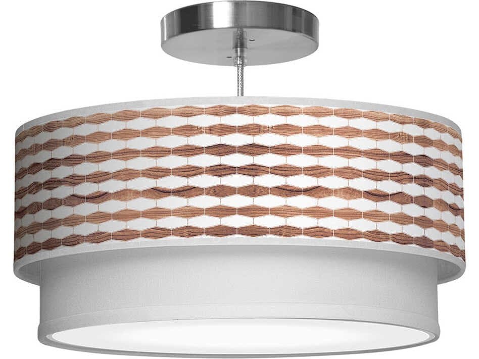 jefdesigns Weave Printed Luther 1-Light Walnut Drum Tiered Pendant