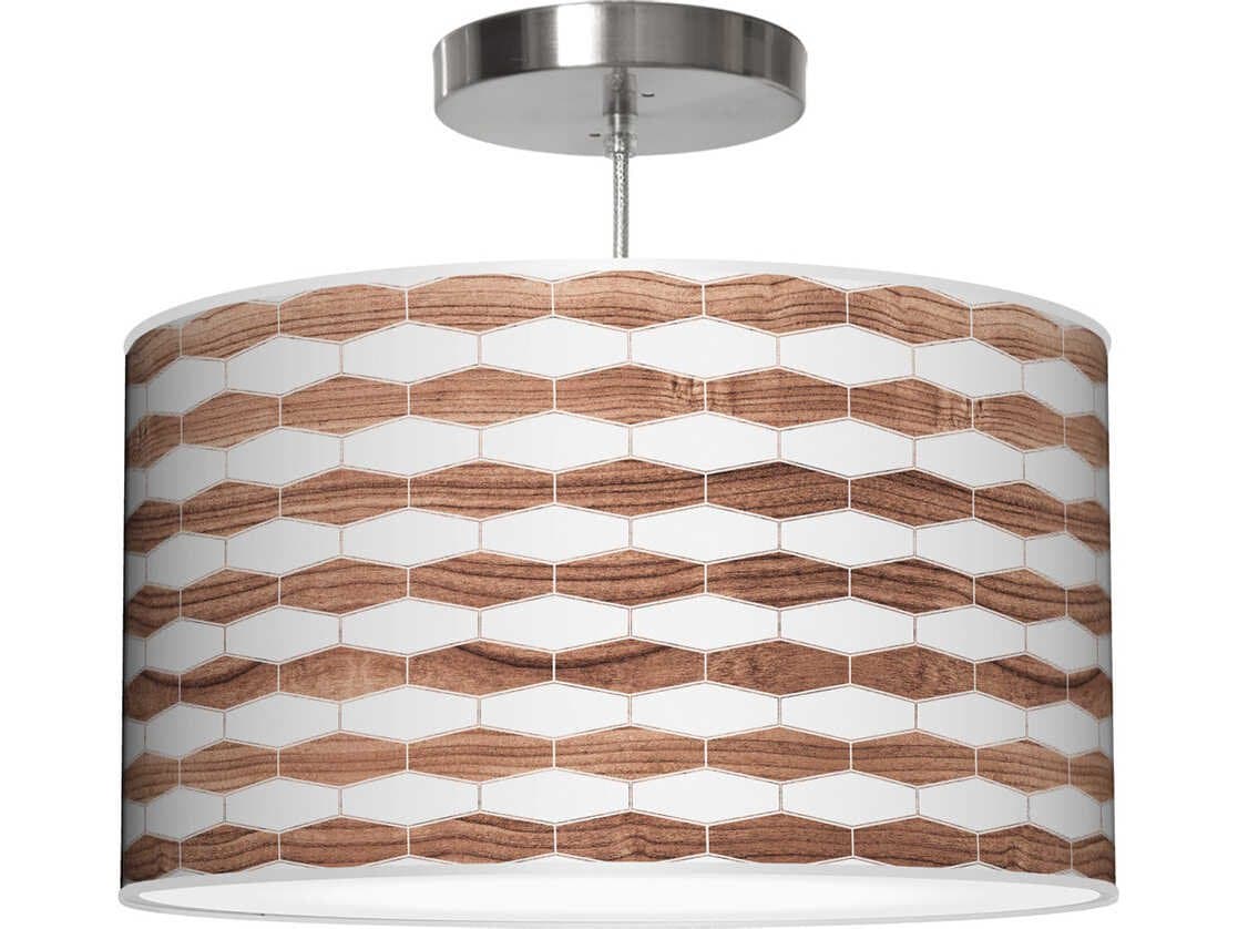 jefdesigns Weave Printed Thao 1-Light Walnut Drum Pendant