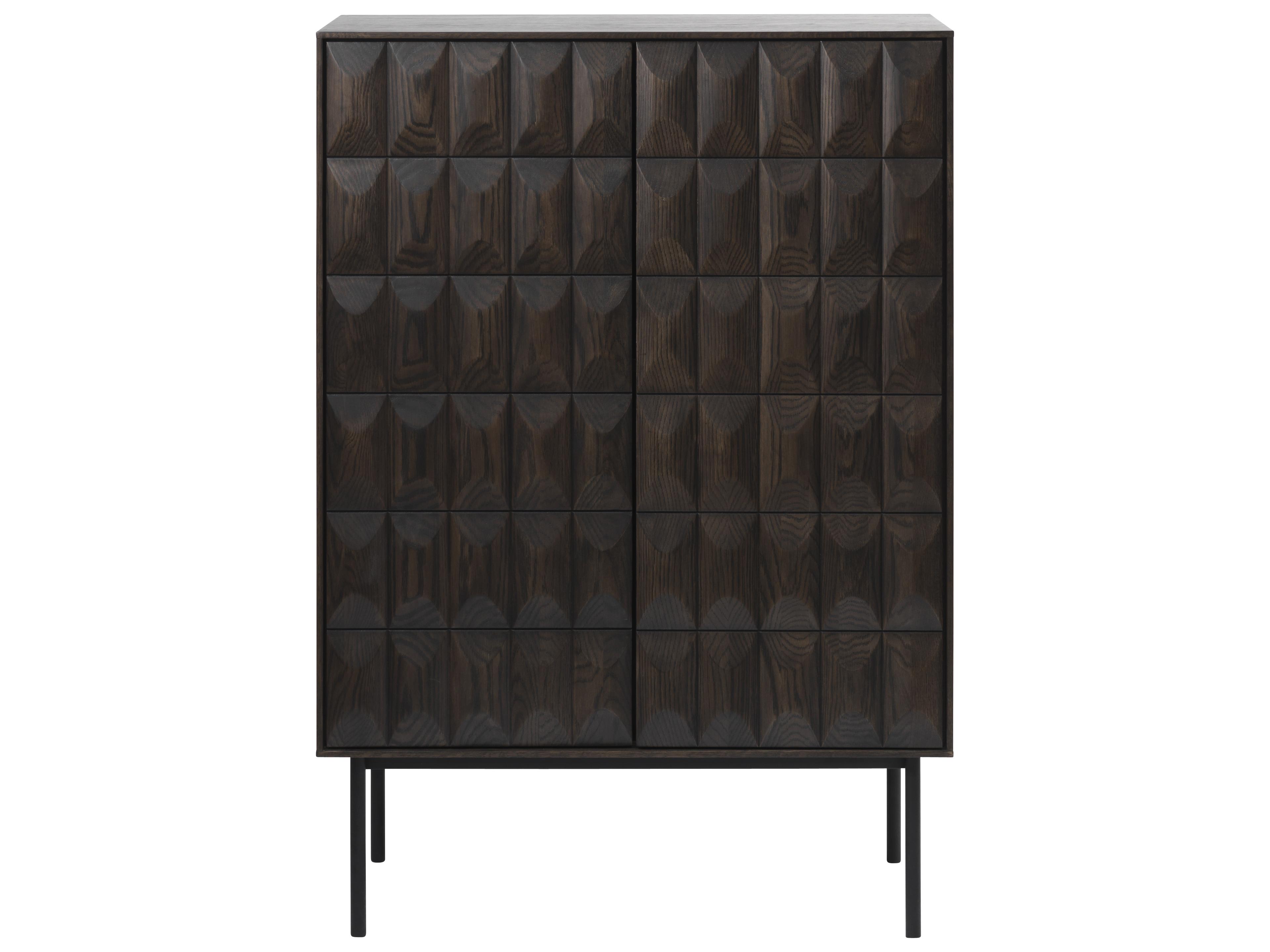 Unique Furniture Latina Brown Oak Wood Black Wine Bar Cabinet